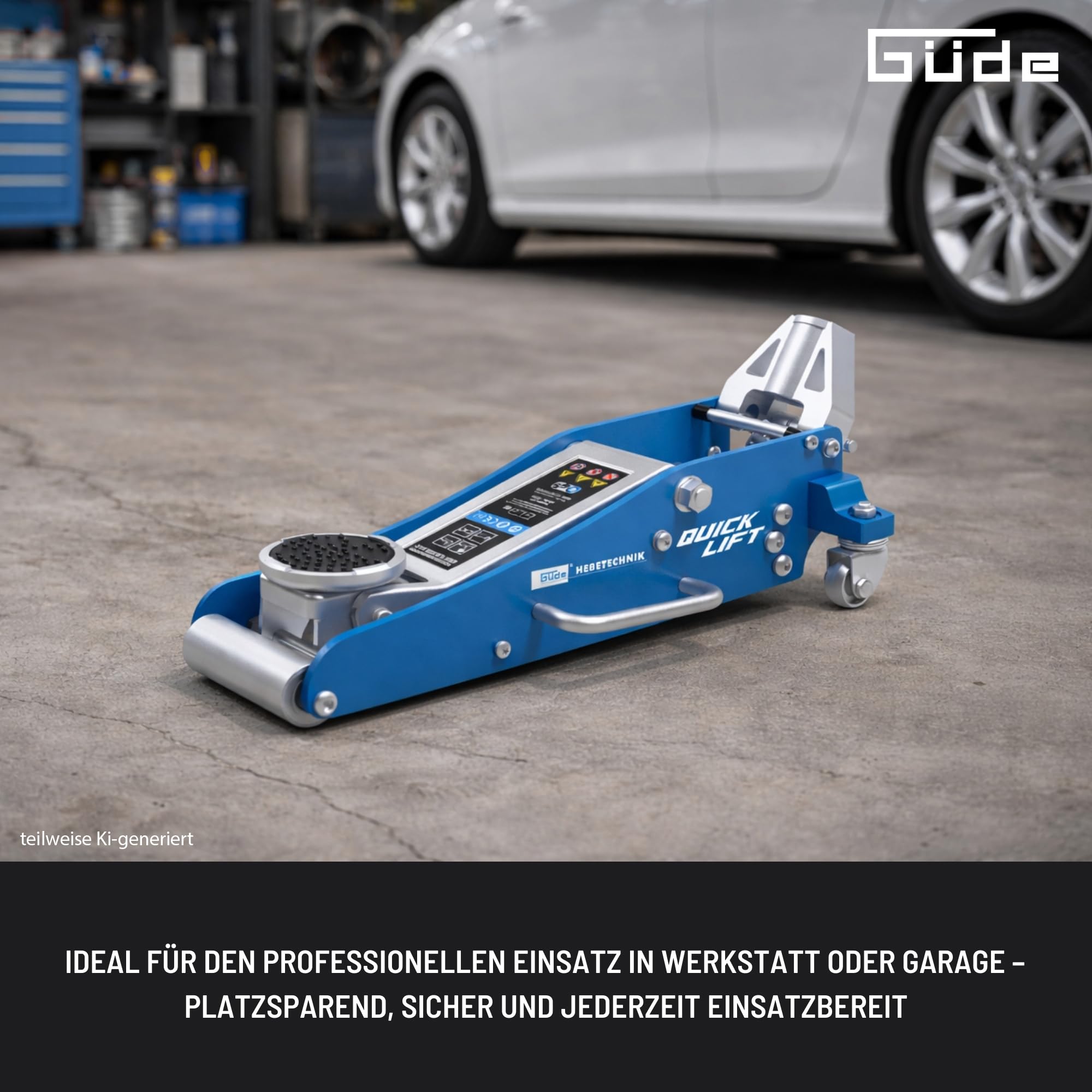 Güde GRH 1,5/360 ALQ Rangierwagenheber - 1,5 Tonnen Hubkraft, 9,7 Zentimeter Lastteller-Durchmesser, min. 9 bis max. 35,8 Zentimeter Hubhöhe, Quick-Lift-Funktion, Stahl- und Aluminium Konstruktion