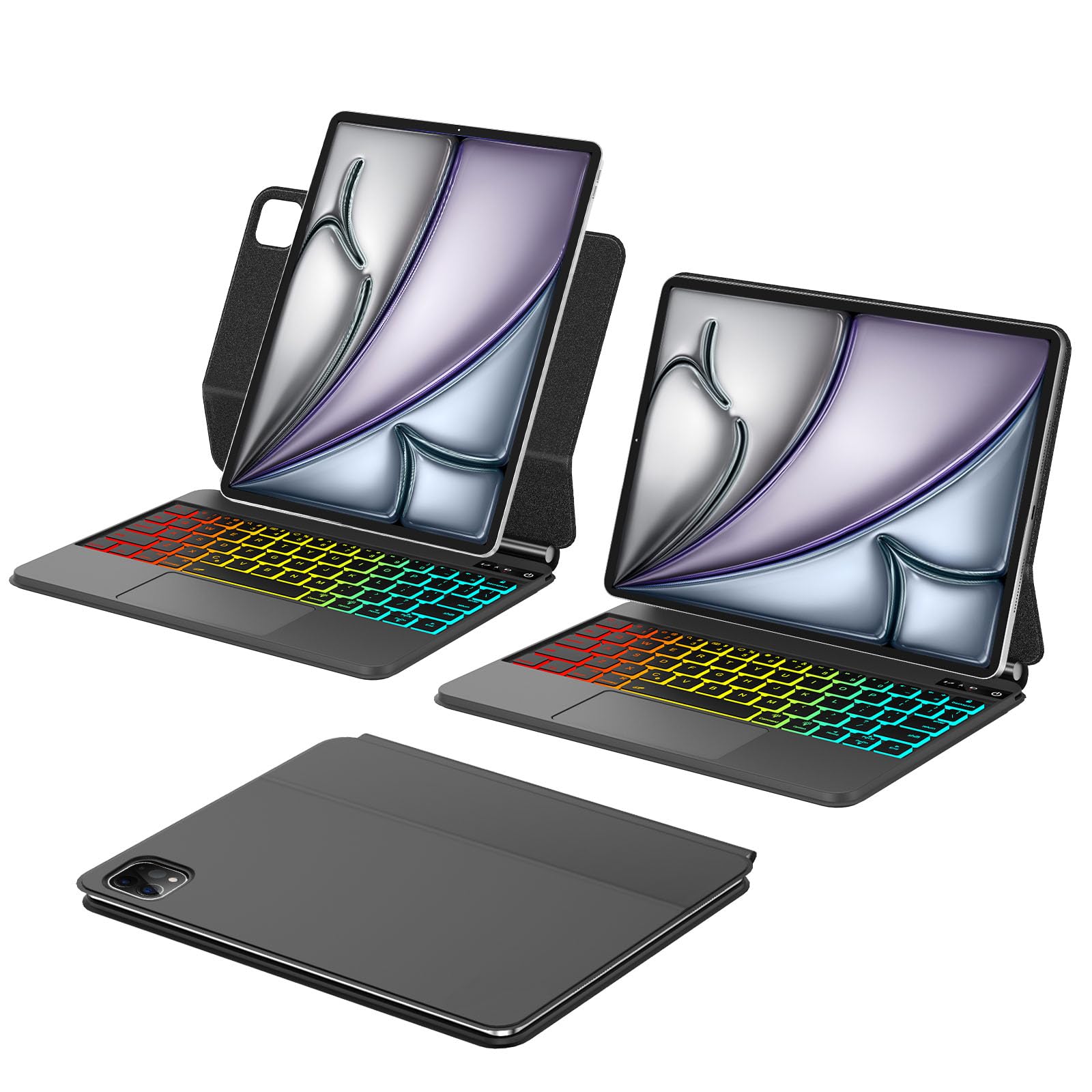 IVEOPPEMagic Keyboard Case for iPad Air 13 inch (M3 2025/M2 2024), Keyboard Case for iPad Pro 12.9 inch 6th/ 5th/ 4th/3rd Generation, Multi-Touch Trackpad, Color Backlight, Black