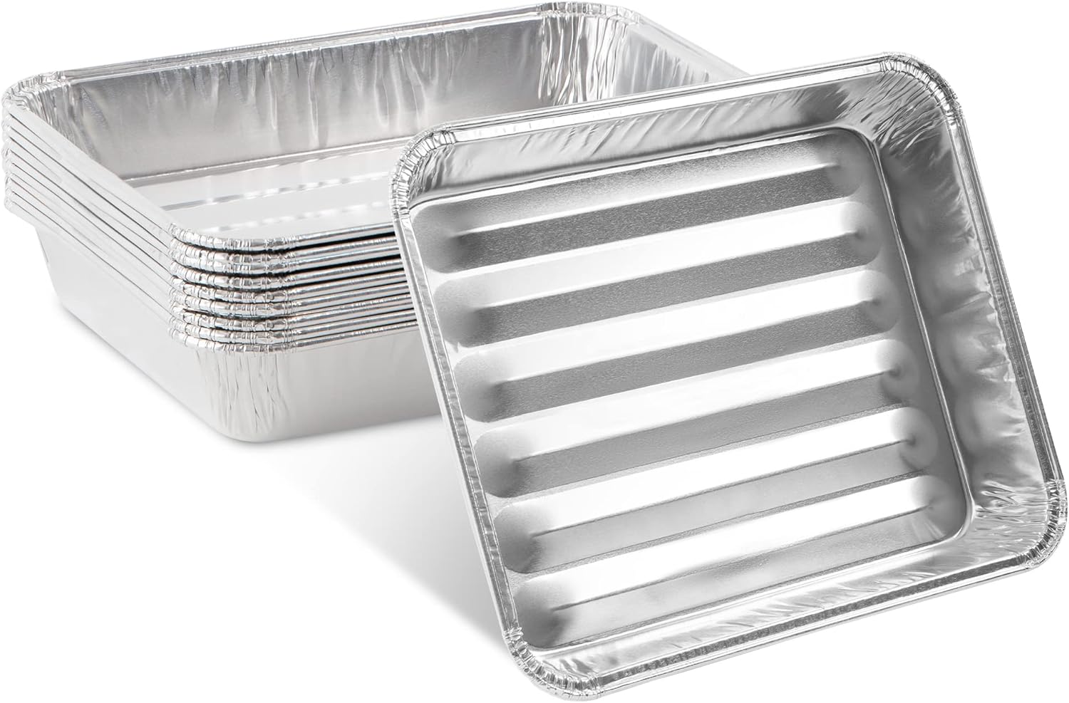 PLASTICPRO 50 Pack Disposable Aluminum Grill Liners Toppers Aluminum Foil Broiler Pans Durable Ribbed Grill Drip Pans 9x13