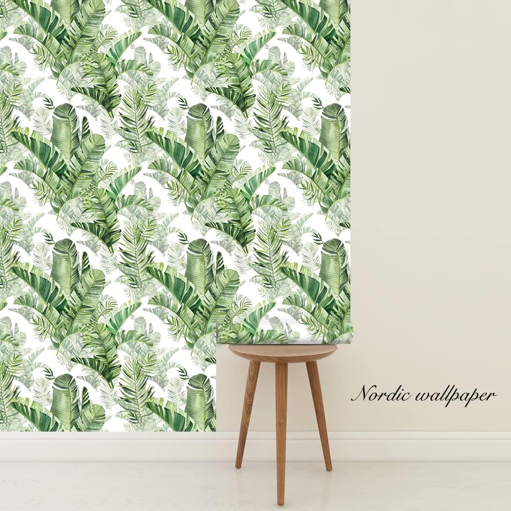 Tropical Palm Self Adhesive Wallpaper Rainforest Leaves Peel and Stick Wall Paper Vinyl Green Removable Contact Paper for Home Decoration 17.7in x 9.8ft (Pack of 2)