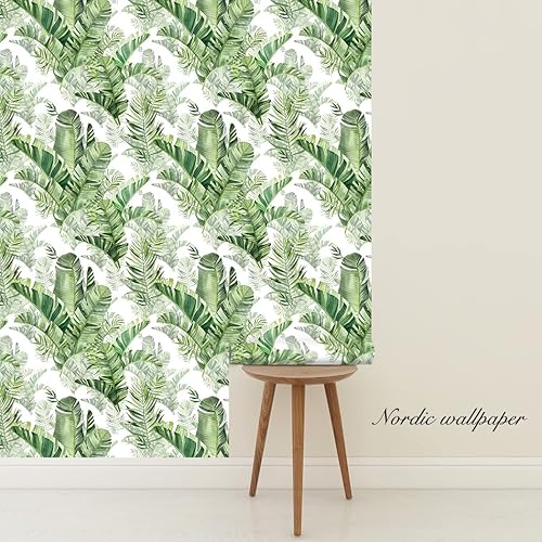 Miniatura 7 de Papel tapiz autoadhesivo de palmera tropical, hojas de selva tropical, papel de vinilo verde extraíble para decoración del hogar, 17.7 pulgadas x