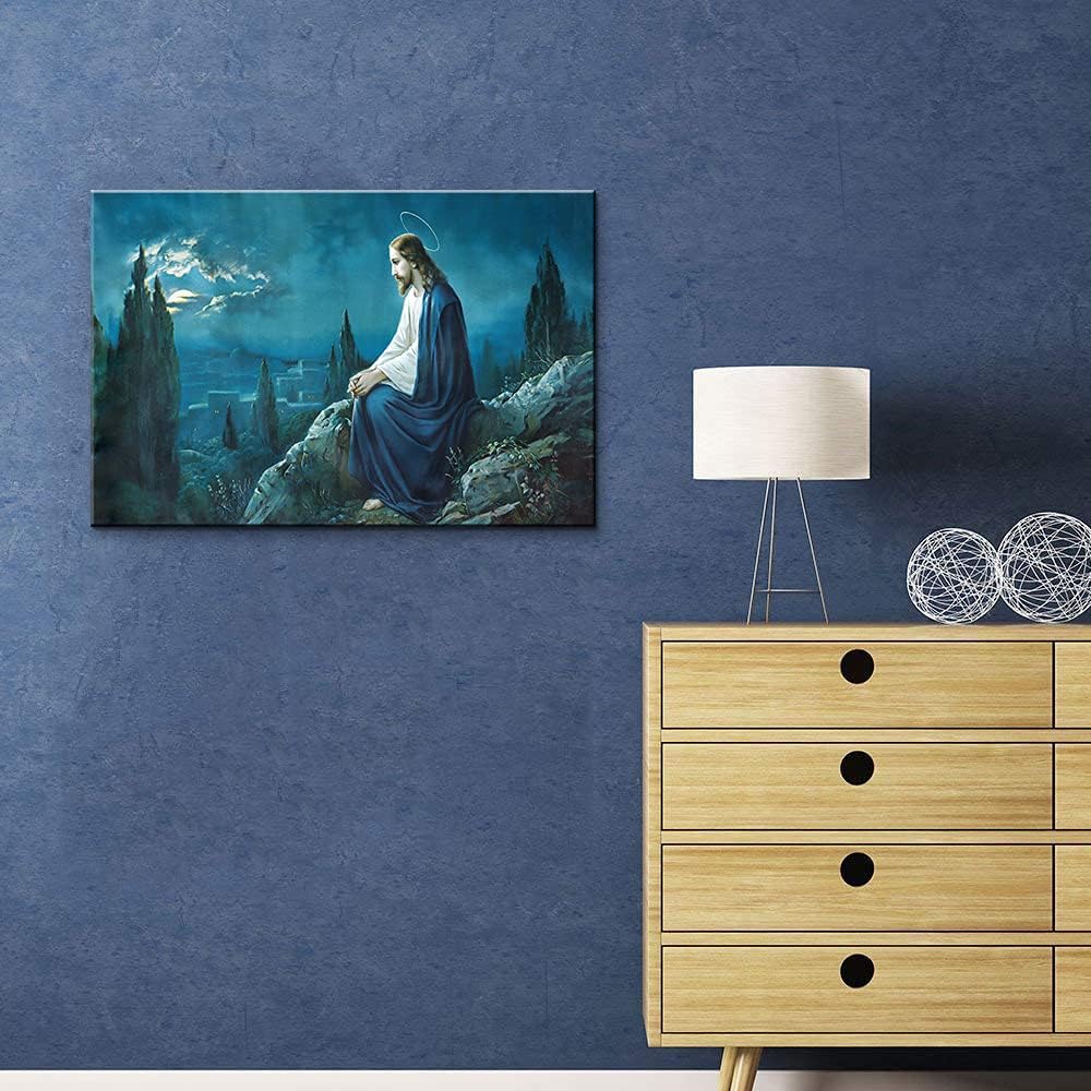 Mistyefly Jesus Decor Jesus Prays in The Garden of Gethsemane Pictures Christian Posters for Wall for Living Room Bedroom Decor (12''Hx18''W)