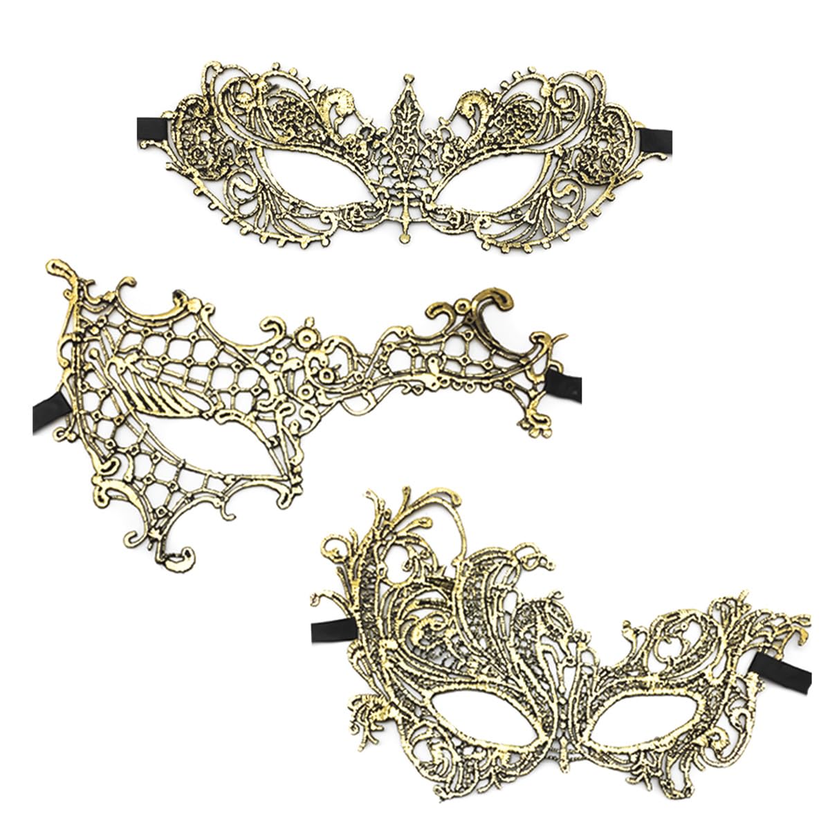 Gorise 3 máscaras venecianas doradas para mascarada, elegantes máscaras de encaje para carnaval, fiestas, Halloween, ajustables, con diamantes de imitación, plegables, accesorio de disfraz.