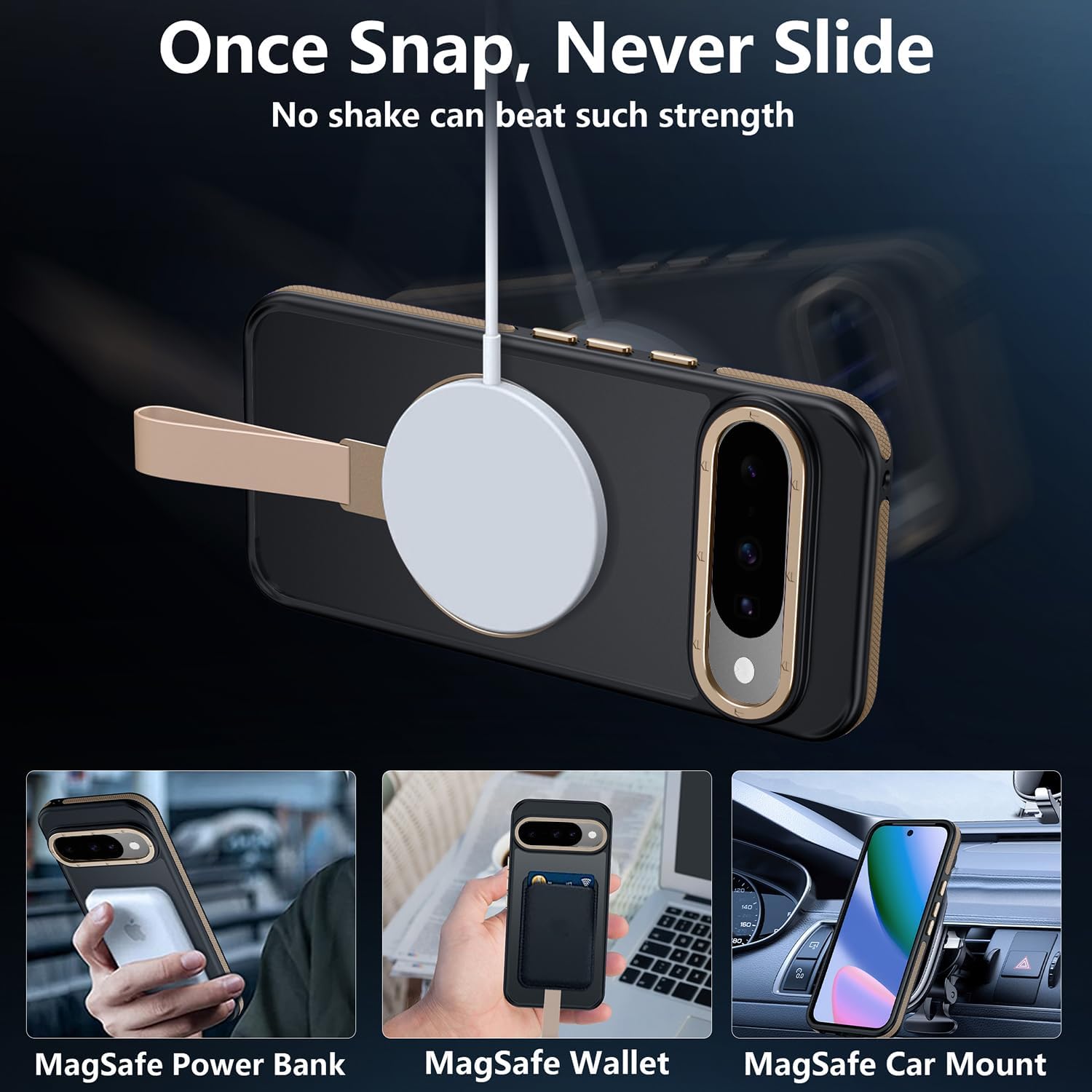 TIANNIUKE for Google Pixel 10 Pro Case/Pixel 10 Case 360°Rotatable Magnetic Ring Holder Stand with Silicone Strap, Fit for MagSafe Mil-Grade Shockproof Translucent Matte Phone Cases (Desert Gold)