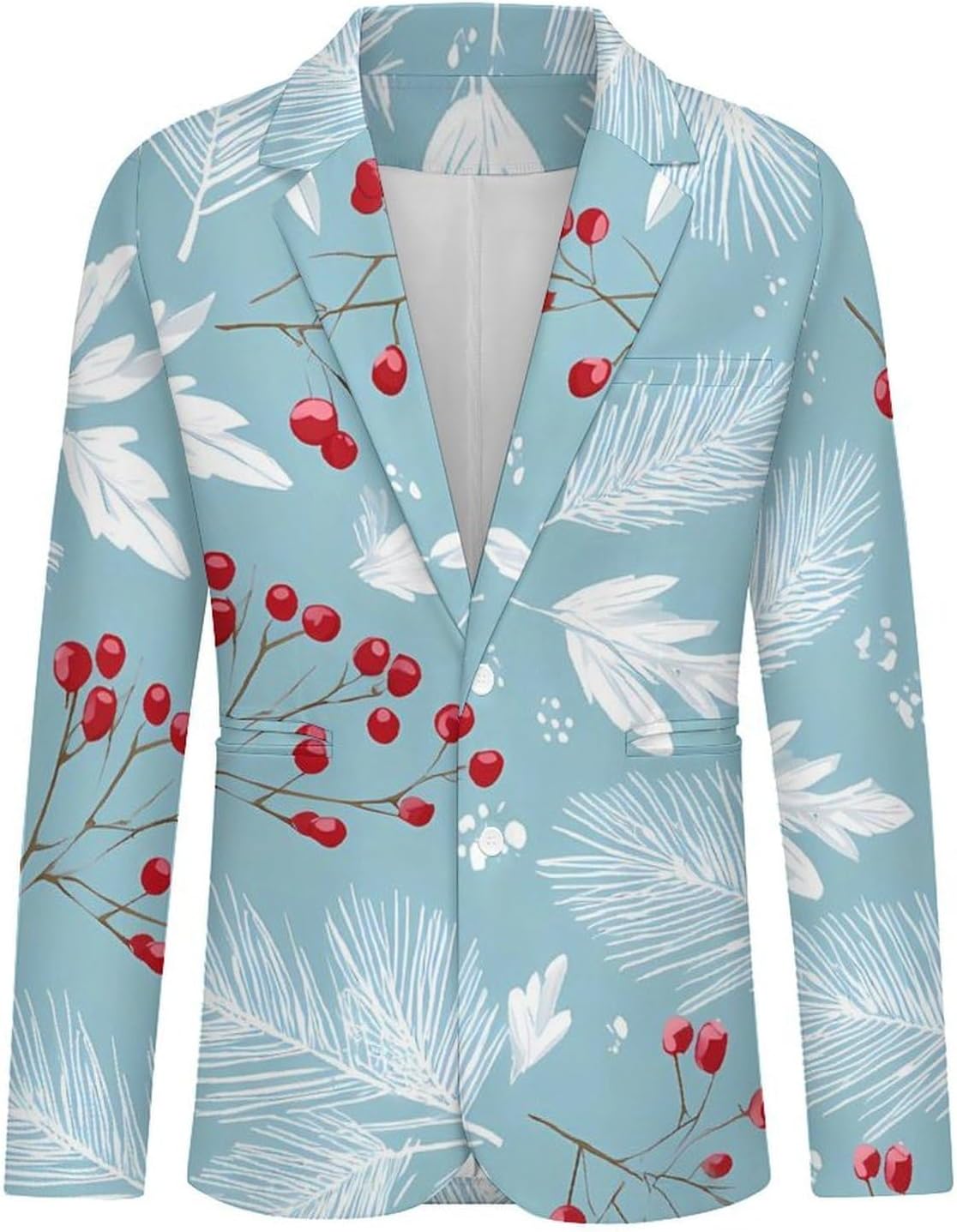 Winter Pine Leaves Suits Blazer for Men Buttons Jacket Coat Business 6X-Large