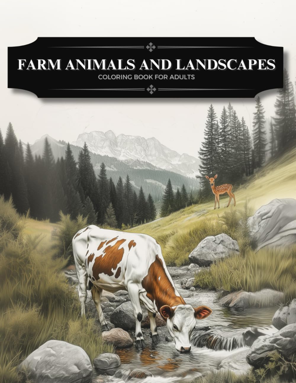 Realistic Farm Animals and Country Landscapes Coloring Book, A Nature Art Therapy Activity for Teens, Adults, and Seniors: Grayscale Scenes with Cute ... Advanced Creative Relaxation for Grown-Ups