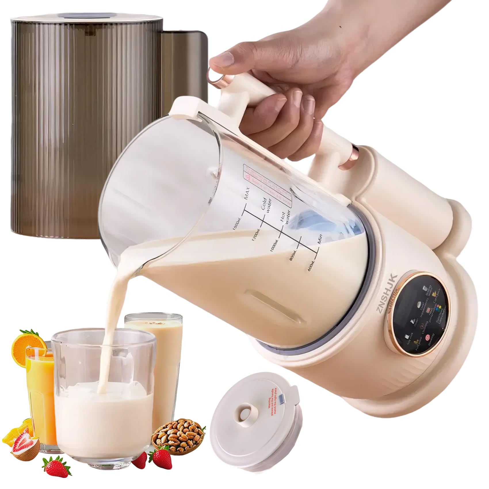 ZNSHJK 50 oz Nut Milk Maker Machine, 8-in-1 Soy Milk Maker for Homemade Almond/Oat/Rice/Milkshake, 12-Blade Automatic Electric Blender with Delay Start/Boil Water/Self-Cleaning, Easy to Use