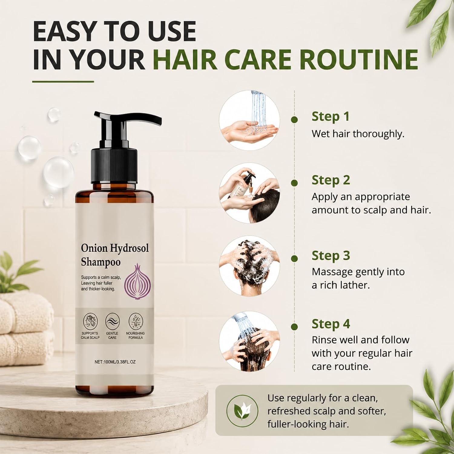 Onion Hydrosol Shampoo for Hair Growth, Onion Shampoo with Rosemary and Biotin, Onions Hydrosol for Hair Growth, Thickening and Enhancement Formula for Men & Women (3.38 fl. oz)