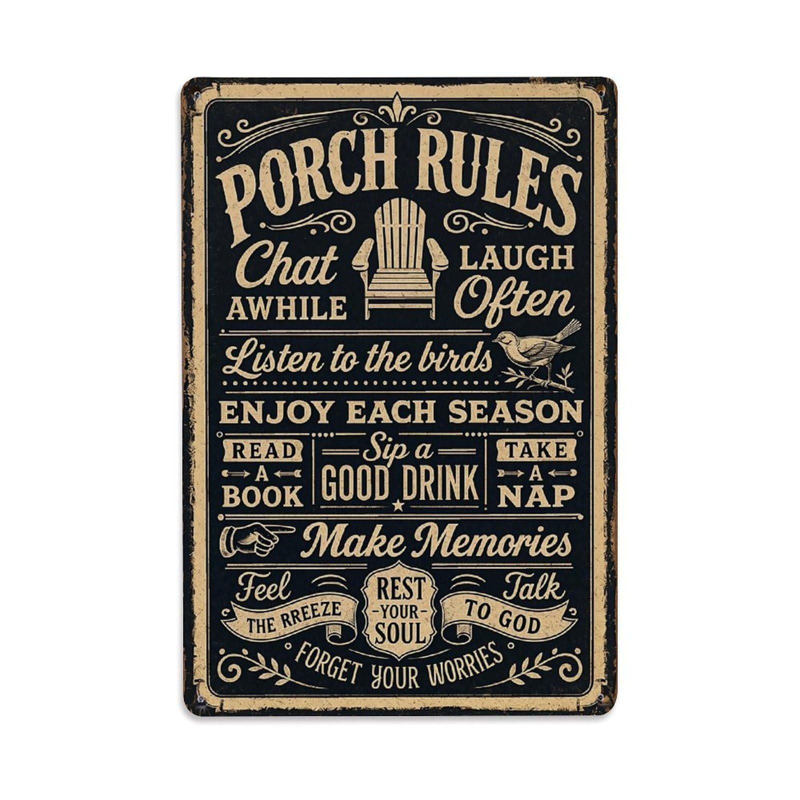 Nestemfo Vintage Porch Rules Sign Design_1 Tin Sign Metal Sign, Living Room,Bar, Home, Bedroom Wall Decor,Retro Metal Poster 8X12 Inches