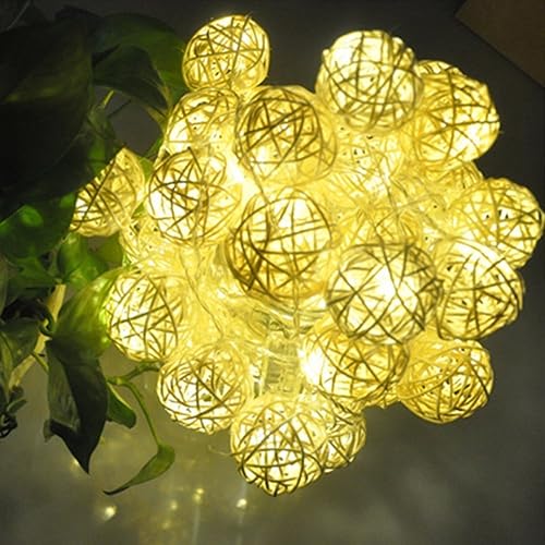 Miniatura 7 de EONLYX Luces solares de bola de ratán, 30 LED, 20 pies, impermeables, luces de jardín para paisaje, patio, decoración de boda (blanco cálido)