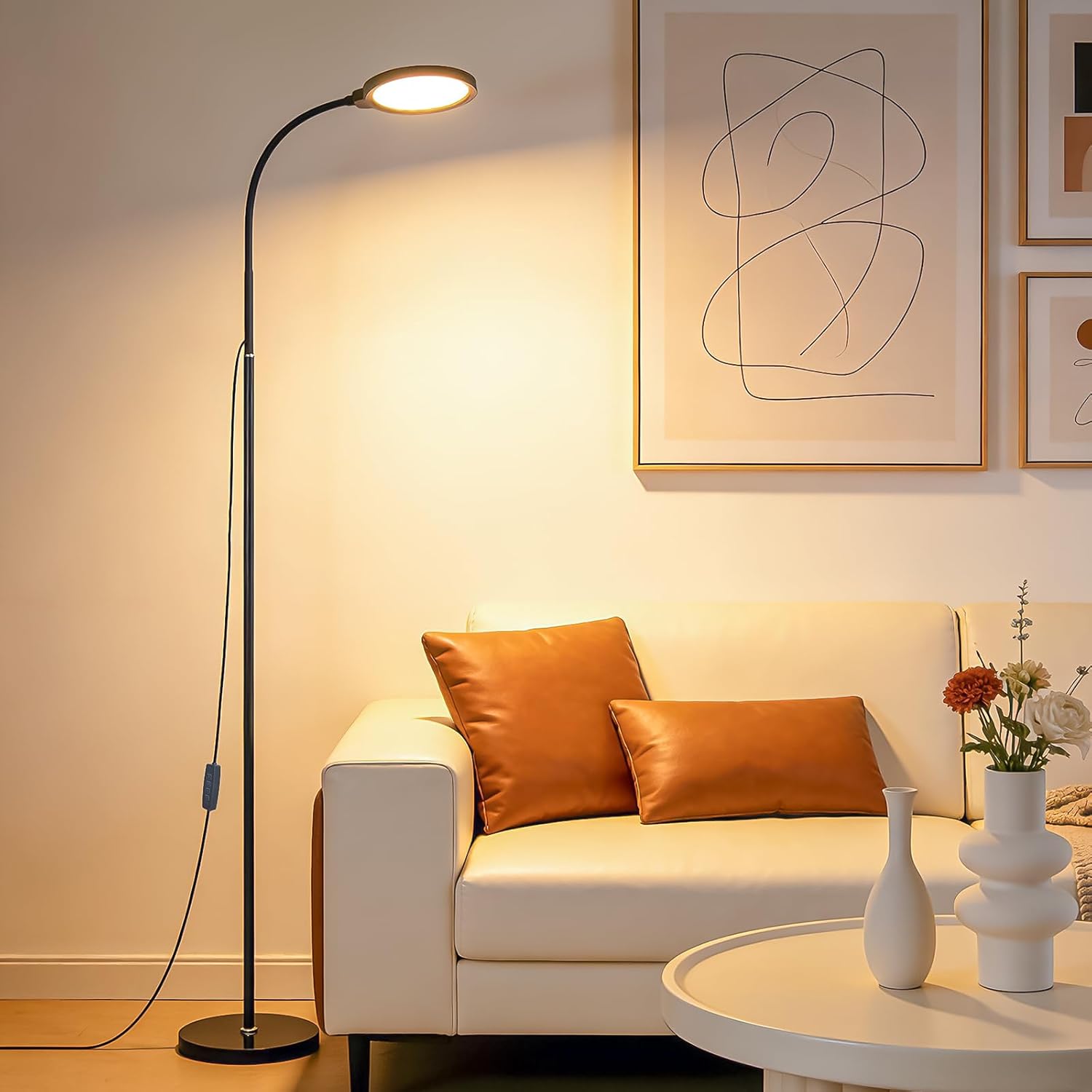 Modern Black Bright Eye Protection Floor Lamp, 62.6“ Adjustable Gooseneck Standing Lamp with Dimmer & Color Temperature, Tall LED Corner Lamp for Living Room, Bedroom Office Reading, Tattoo Light