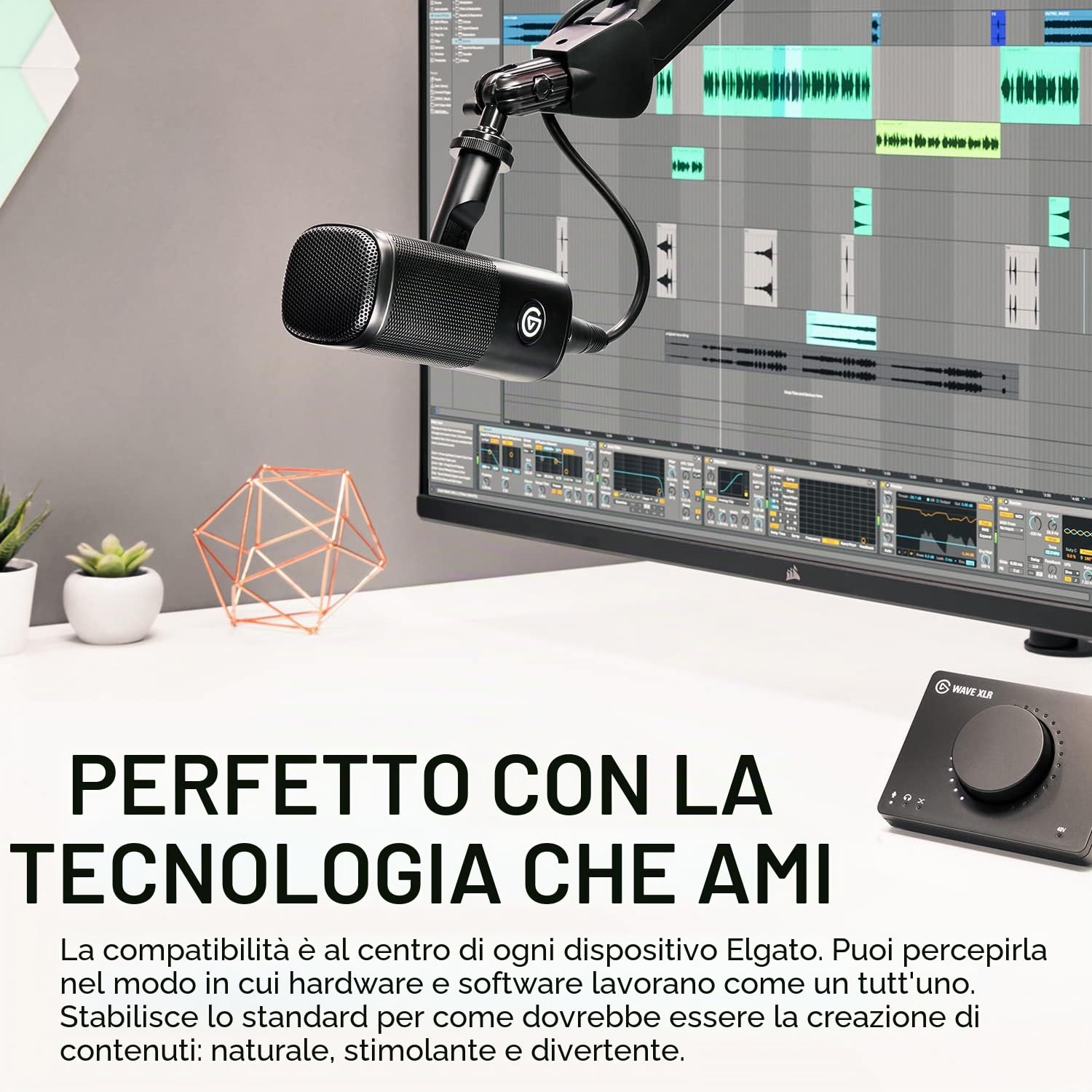 Elgato XLR Soluzione - Microfono Dinamico, Mixer Audio Con Riduzione Rumore, Software Di Mixaggio Digitale per Podcast, Streaming, Trasmissioni, Mac, PC Con Cavo 3m