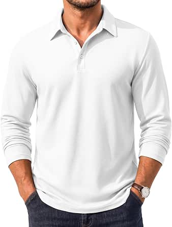 COOFANDY Men's Long Sleeve Polo Shirt Collared Performance Golf Shirts