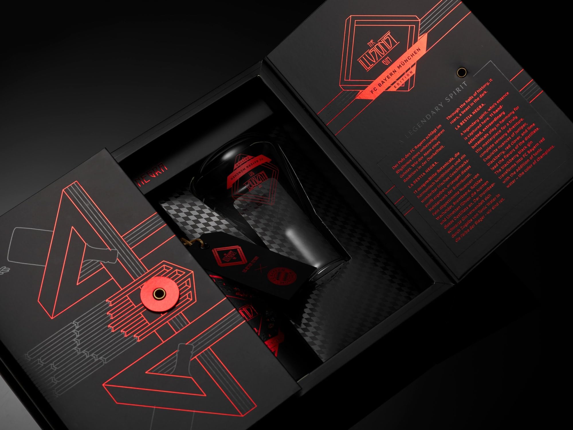 The Illusionist La Bestia Negra Geschenkset | The Illusionist Gin FCB München Ed. | Premium Geschenkset mit 2 Gläser & Cocktailbuch | Beerig & Frisch | 45% vol. | 500ml Einzelflasche