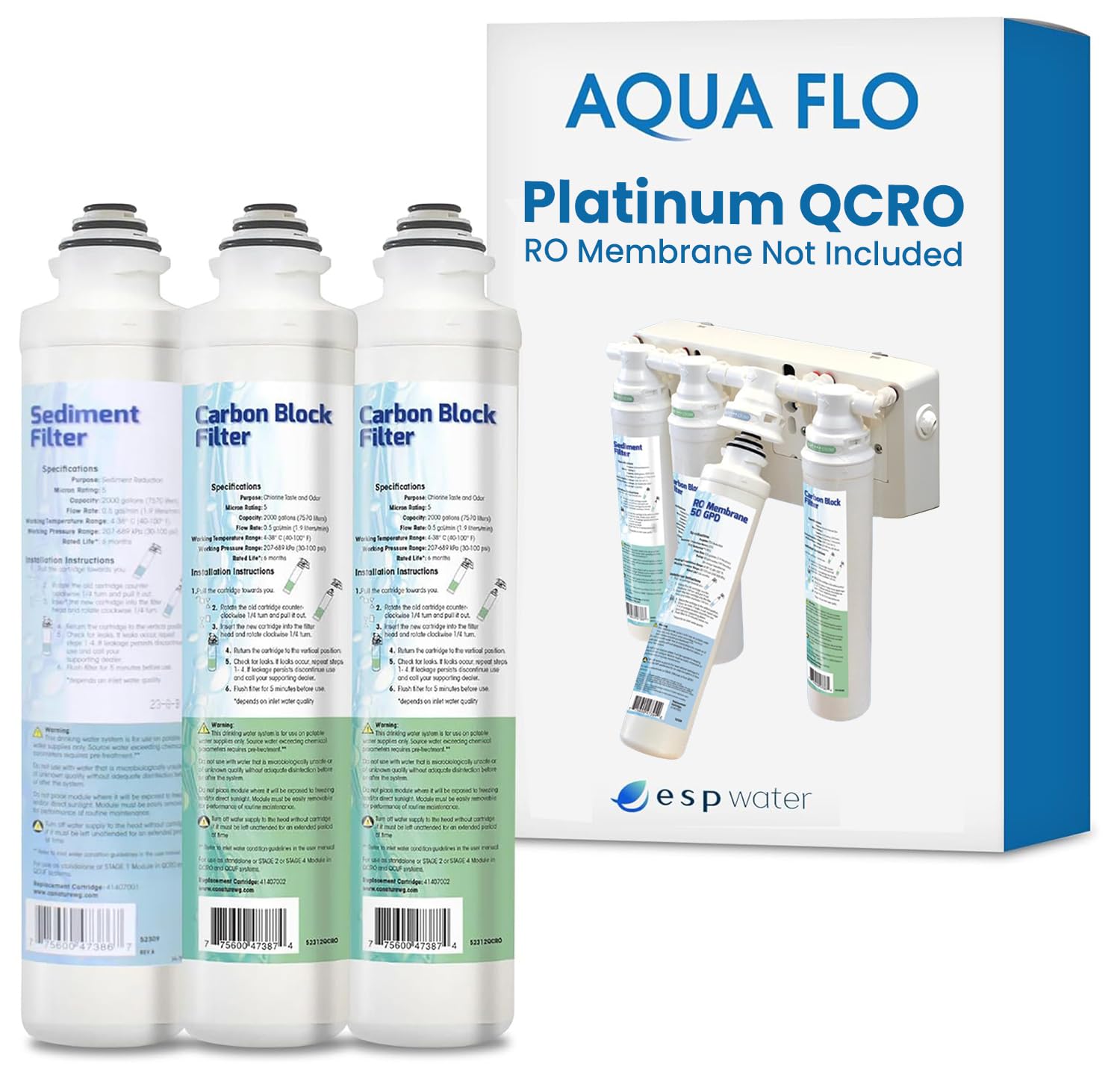 Aqua Flo Platinum QCRO RO Filter Replacement Kit - Reverse Osmosis Membrane Sold Separately