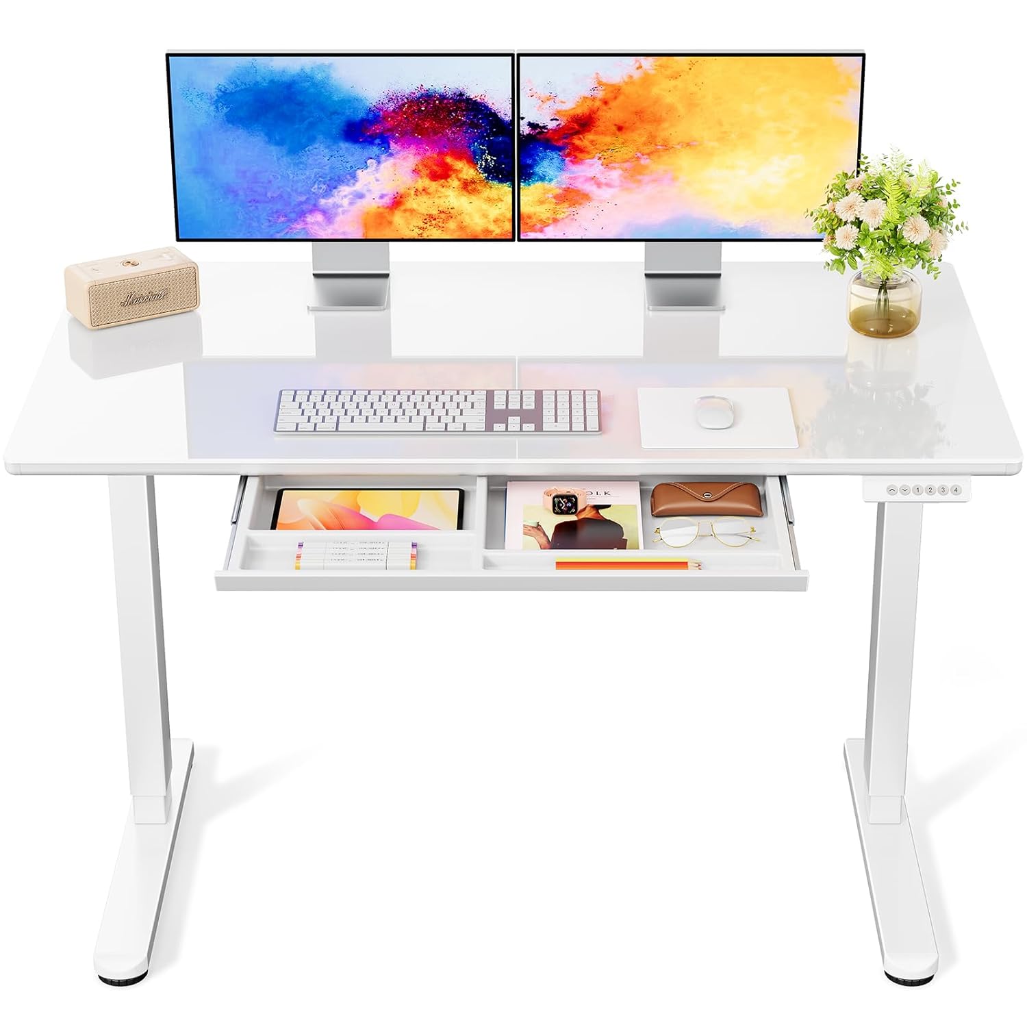 Marsail Glass Drawer Standing Desk 4824 Inch White