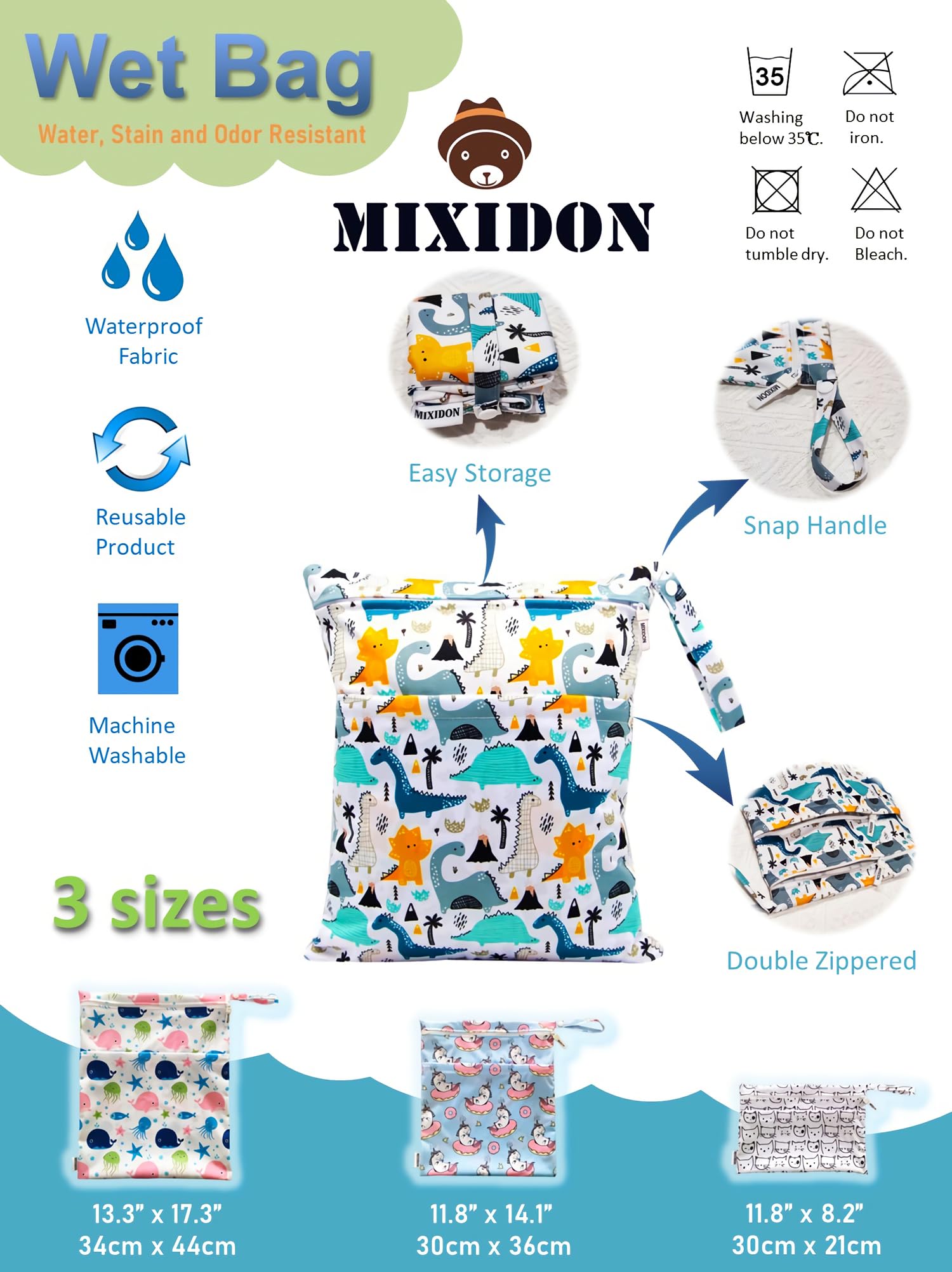 Wetbag Borsa per Pannolini Lavabili Impermeabile con Doppia Cerniera Wet Dry Bag, Viaggi Spiaggia Piscina Gym, Pattern 11