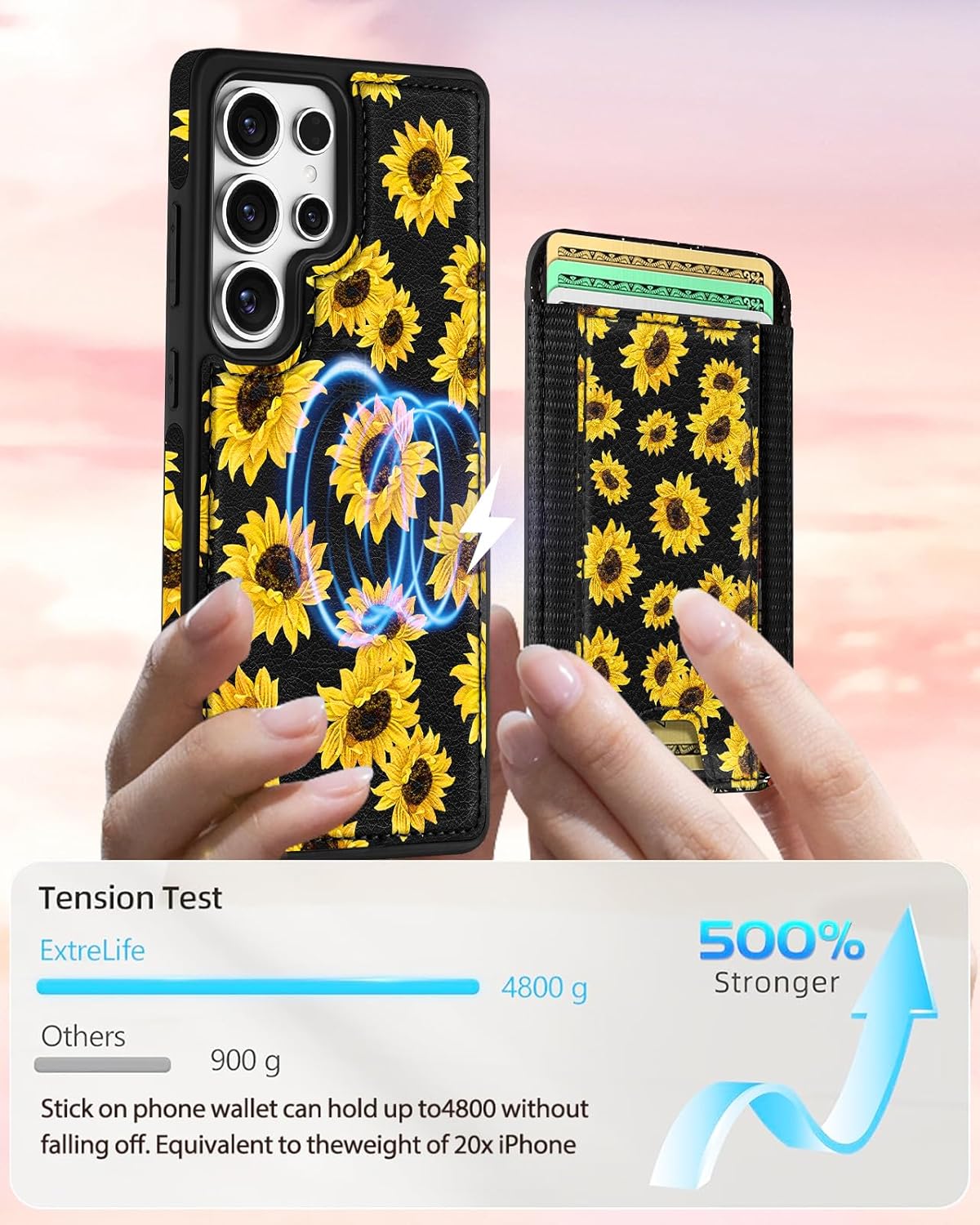 Shorogyt for Samsung Galaxy S25 Ultra Cute Kawaii Leather Phone Case - Compatible with Magsafe Wallet Magnetic Credit Card Holder Fashion Sunflower Design Phone Cover for Women Girls, Fits 7 Cards - Image 4