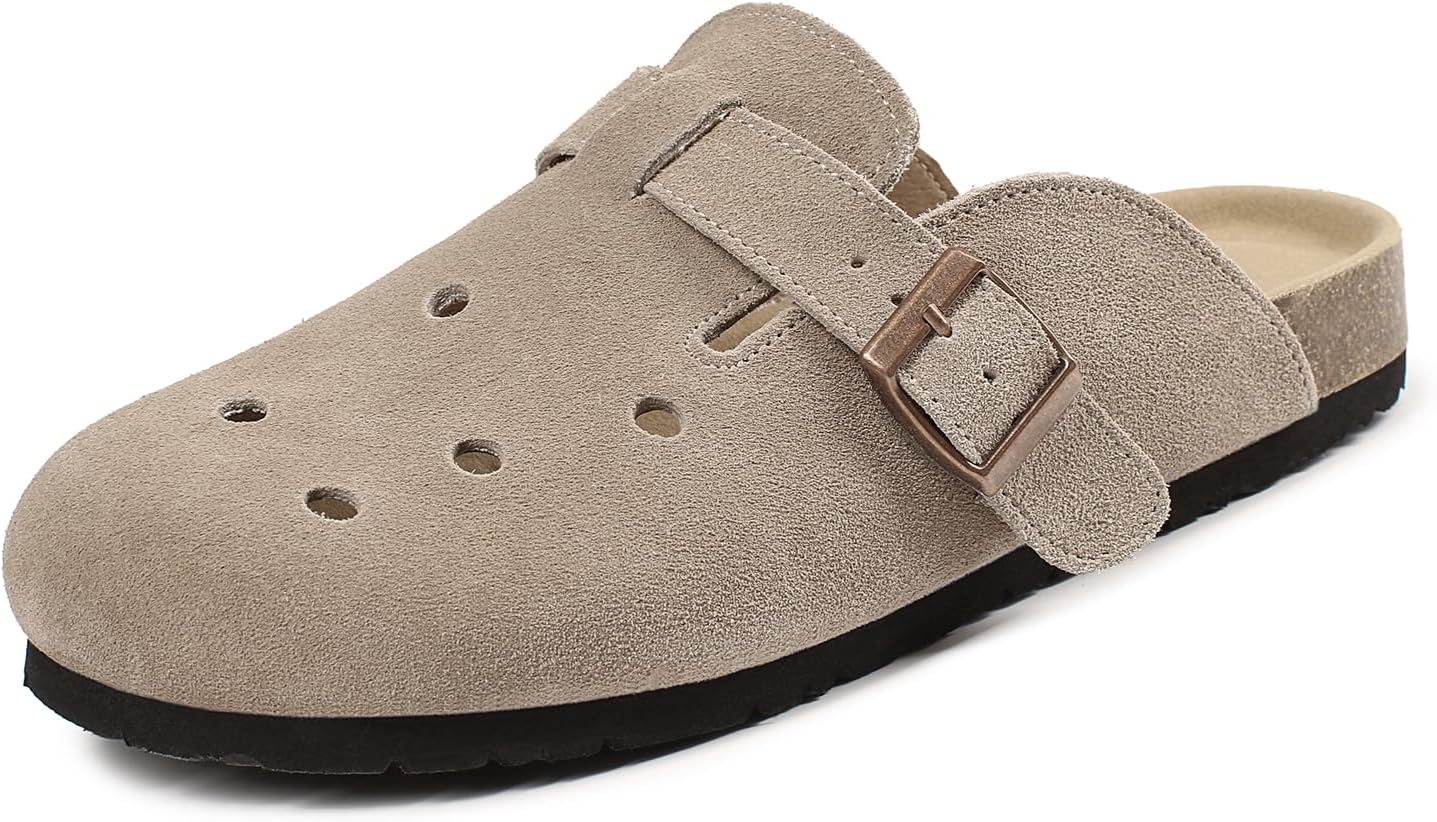 Suede Clogs for Women Men Unisex Slip-on Potato Shoes Footbed Suede Cork Clogs and Mules House Slipers with Arch Support DIY & Breathable
