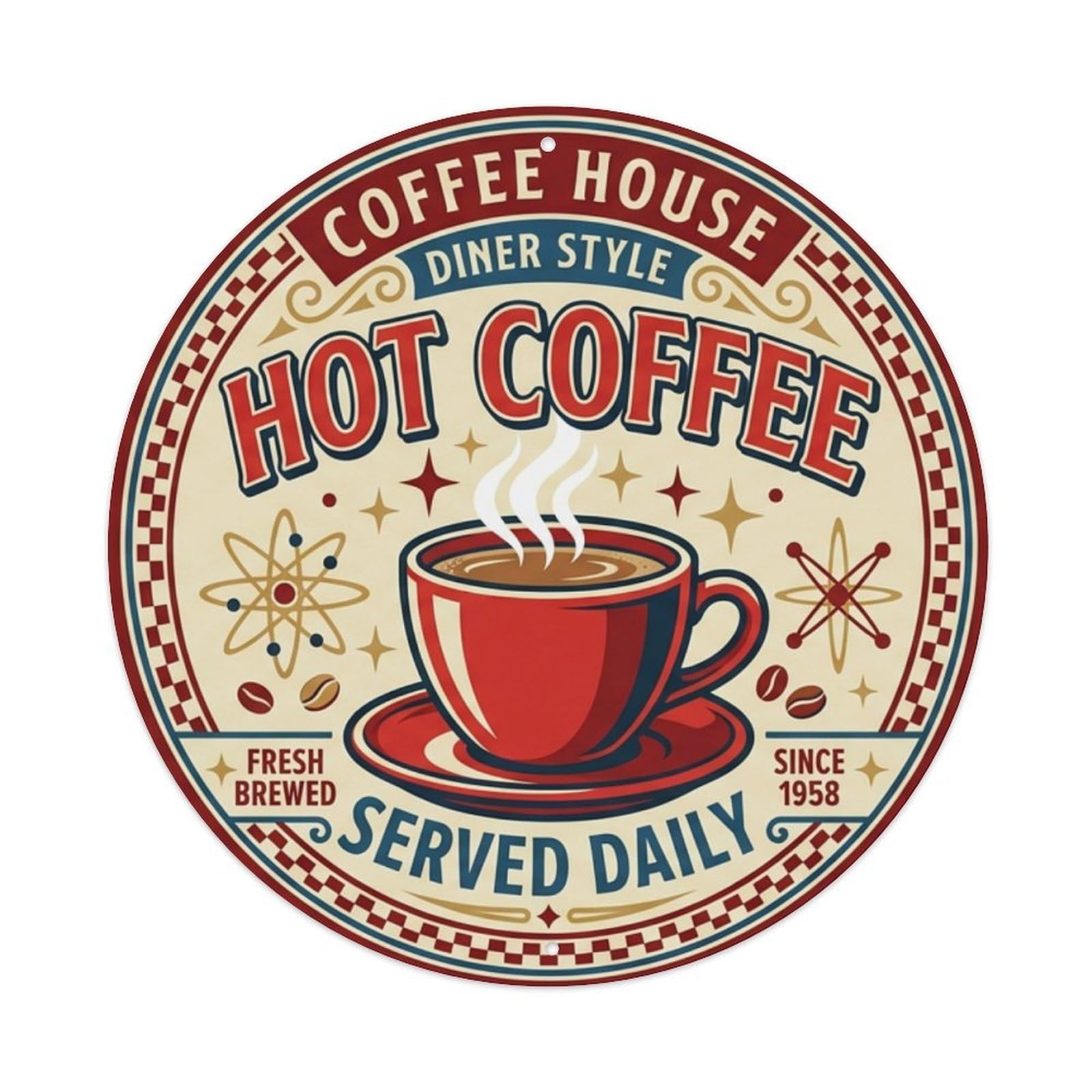 Hot Coffee Served Daily Kitchen Breakfast Cup Metal Tin Sign