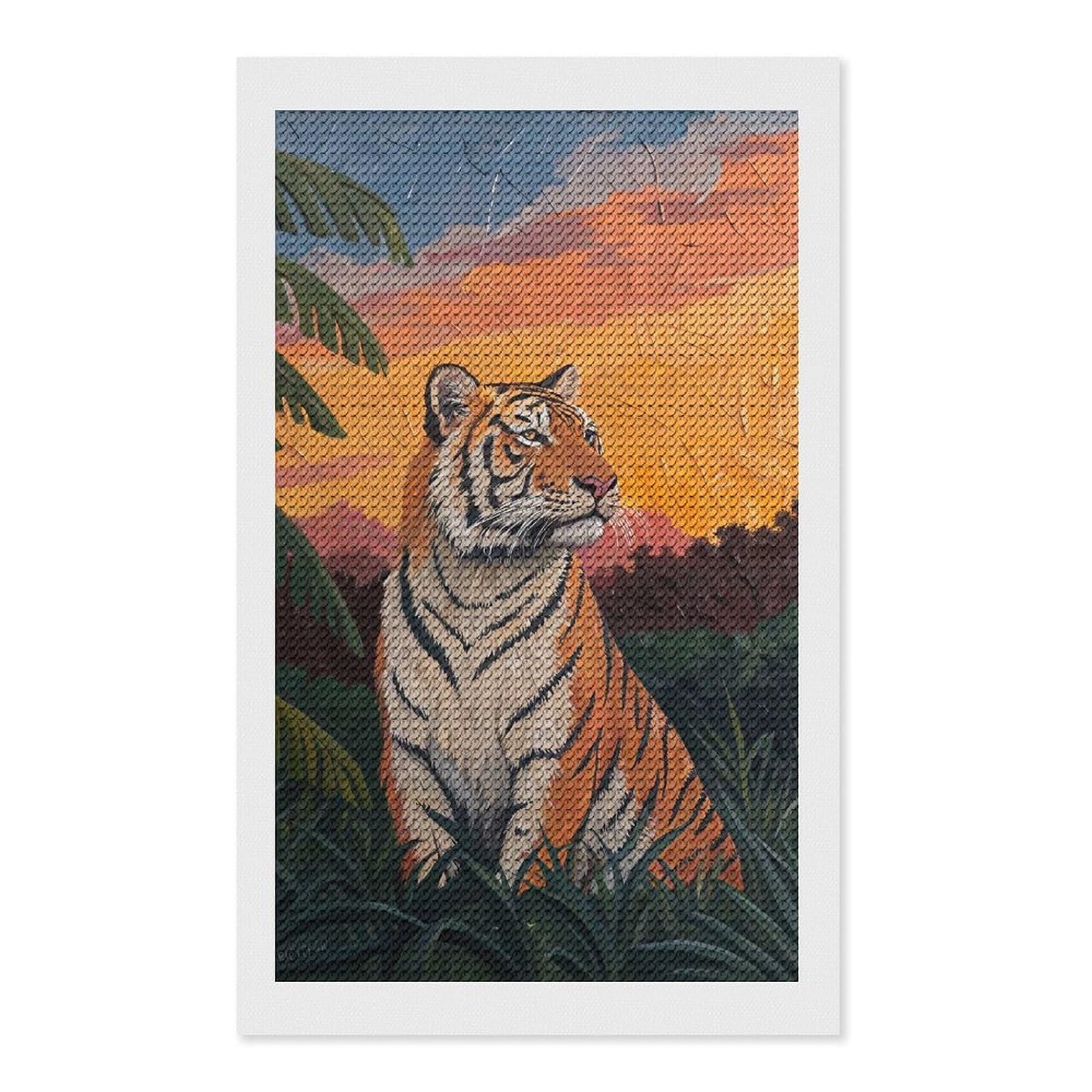 Junmoney Tiger in Jungle Sunset Round Drill Diamond Painting 12"x20", for Women, Relaxing DIY Hobby, Bedroom Decor, Christmas Gift, Adhesive Canvas