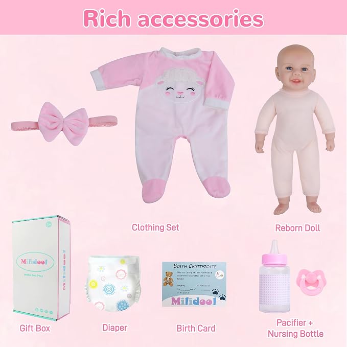 Muñeca Reborn Milidool de 17 pulgadas para niña miniatura 6