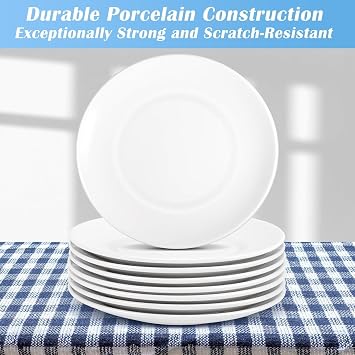 8 Pcs White Dinner Plates, 20.3cm Porcelain Salad Plates