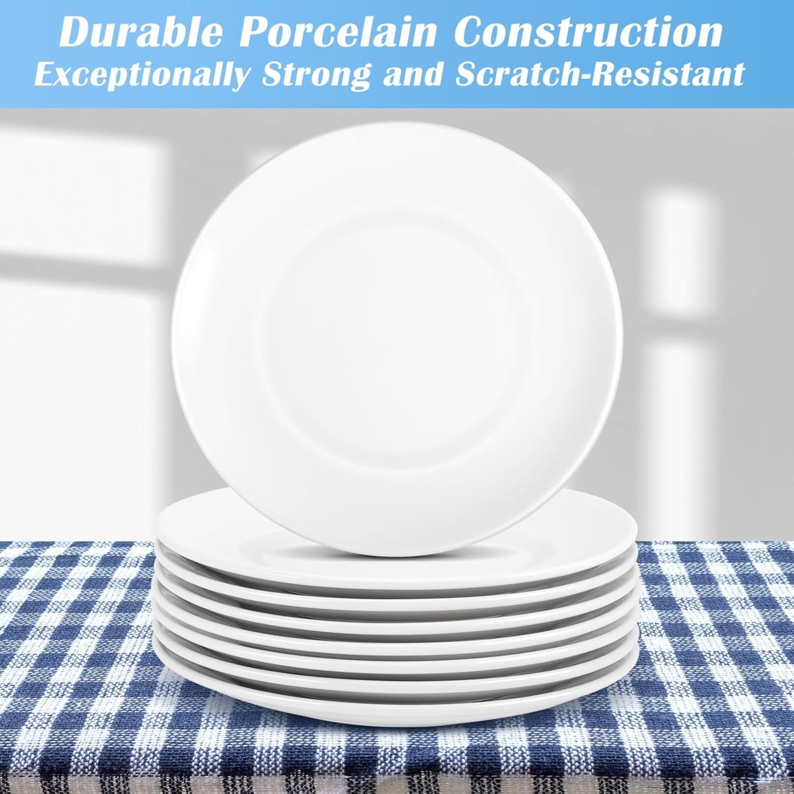 Lot de 8 assiettes plates blanches de 20,3 cm, assiettes à salade en porcelaine, assiettes à dessert en céramique, passent au micro-ondes et au lave-vaisselle