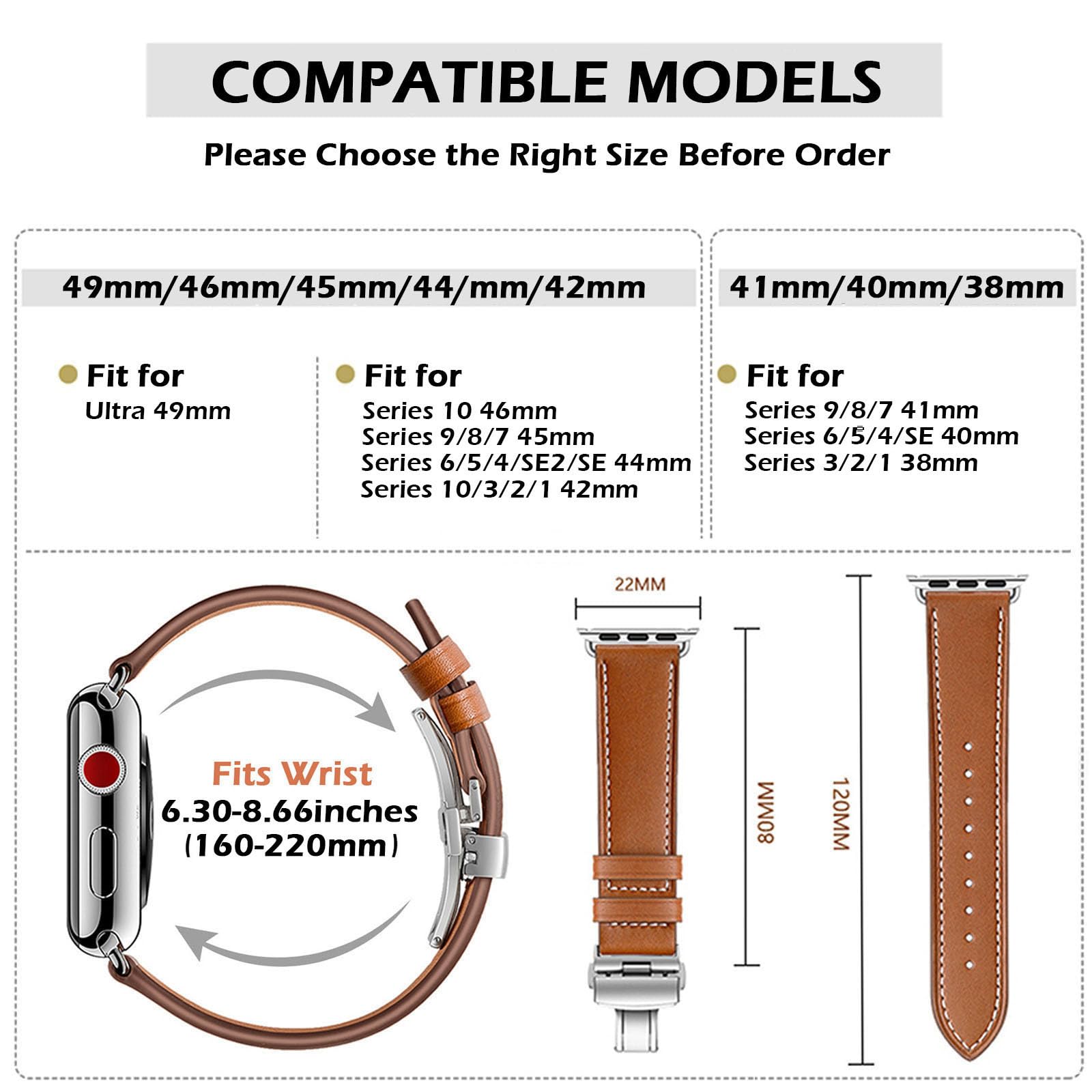 Pasek do zegarka Apple Watch 49 mm, 46 mm, 45 mm, 44 mm, 42 mm, 41 mm, 40 mm, 38 mm, zapięcie motylkowe, ręcznie wykonany pasek z prawdziwej skóry do iWatch Ultra 1, 2, Series 10, 9, 8, 7, 6, 5, 4,