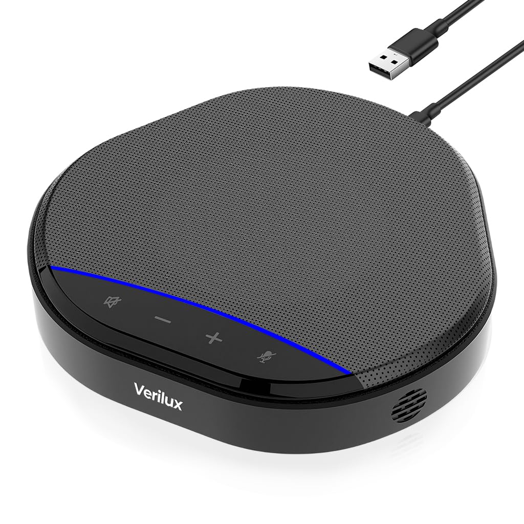 Verilux® USB Conference Speaker Noise Reduction Speakerphone Meeting Speakerphone Conference Mic and Speaker, Adjustable Volume Up to 100db, with Mute Button, USB Plug and Go