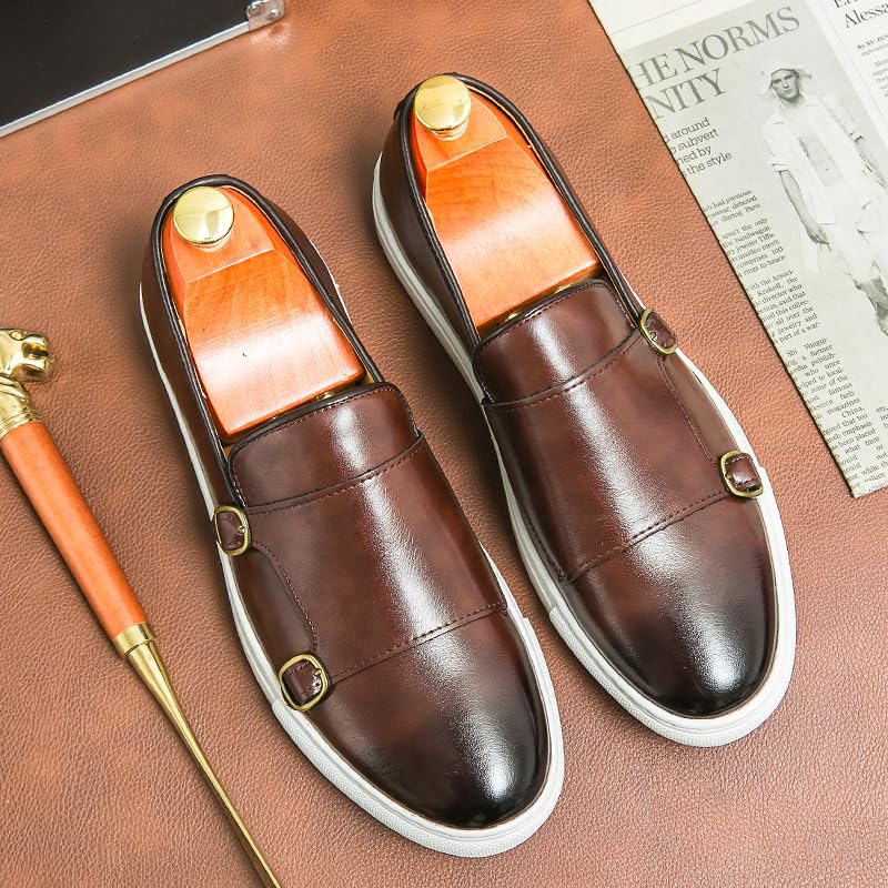 Santimon Men Dress Shoes Double Monk Straps Classic Round Toe Modern Formal Leather Slip-on Shoes for Men2