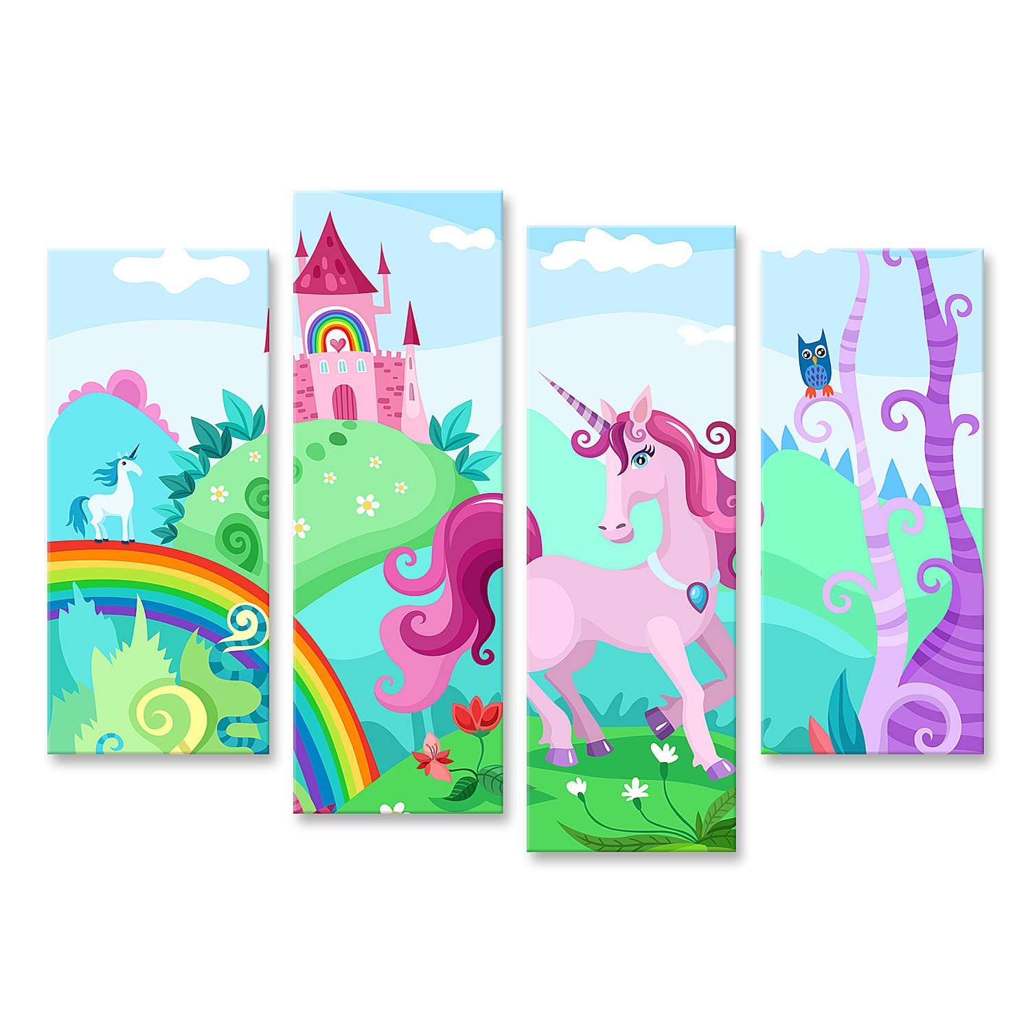 islandburner Cuadro sobre lienzo colorido unicornio y arco iris para habitación infantil cuadros murales póster