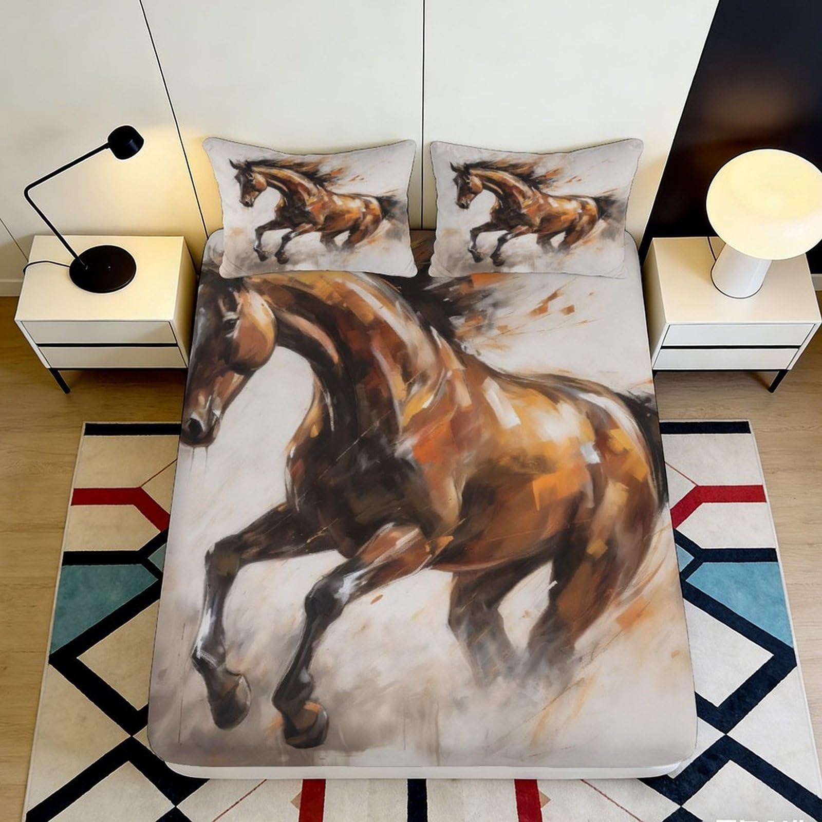 Jqzkxnhpbr Style-2 3D Printed Dynamic Horse Fitted Sheet Microfiber Soft Anti-Slip Artistic Brown Stallion Mattress Cover Bedroom Decor 90X200x25cm