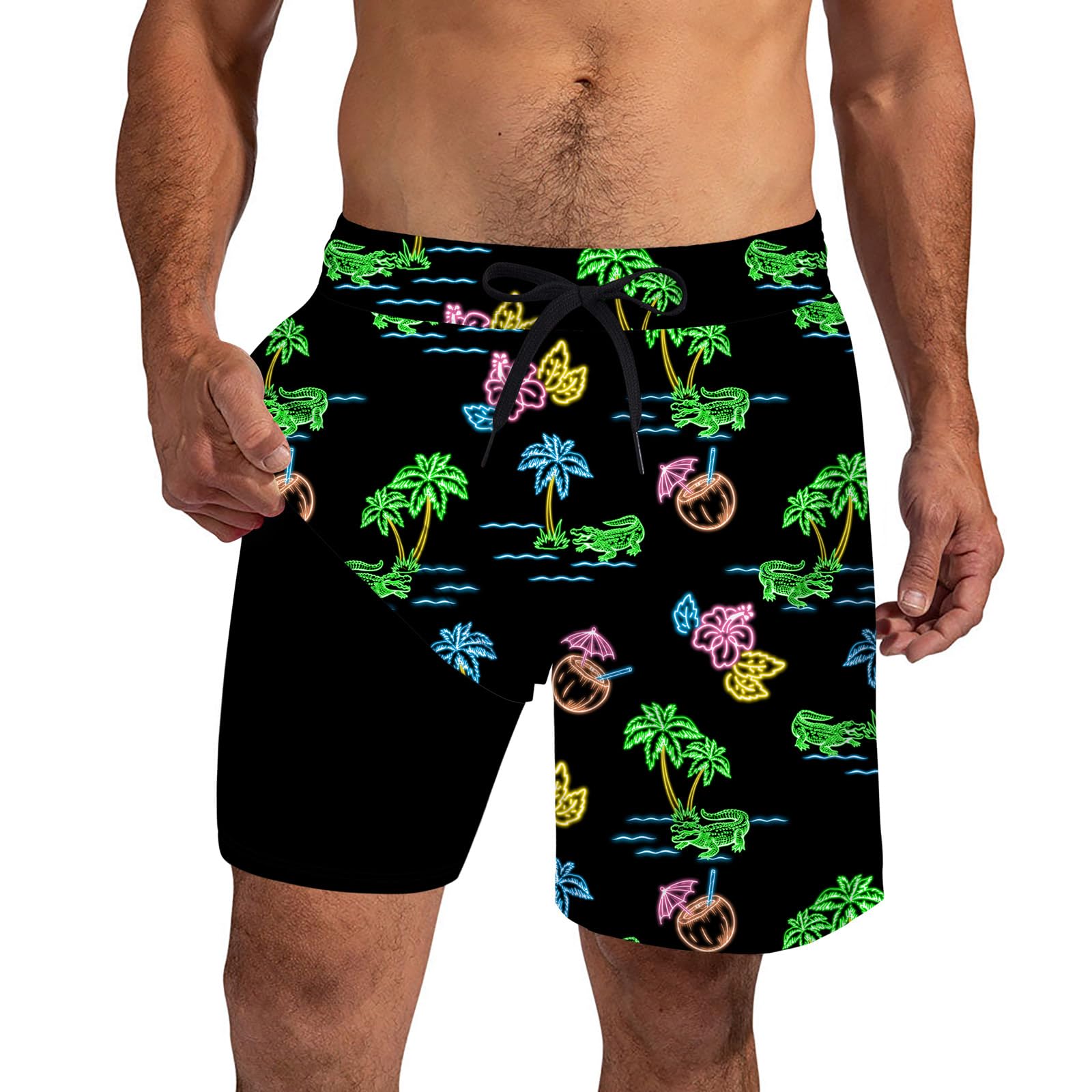 Cozople Mens Swim Trunks 7Inch with Compression Liner Quick Dry Swimsuit Swim Shorts Phone Pocket Swimwear