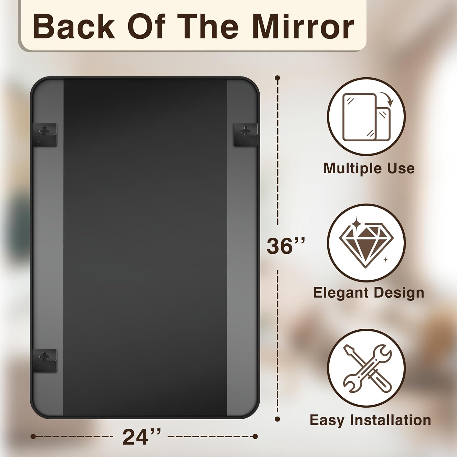 Bathroom Vanity Mirror for Wall, 2-Pack 36"x24" Wall Mounted Bathroom Mirror for Over Sink with Sturdy Metal Frame, Vertical or Horizontal, Living Room, Bedroom, Entryway(Black) - Image 2