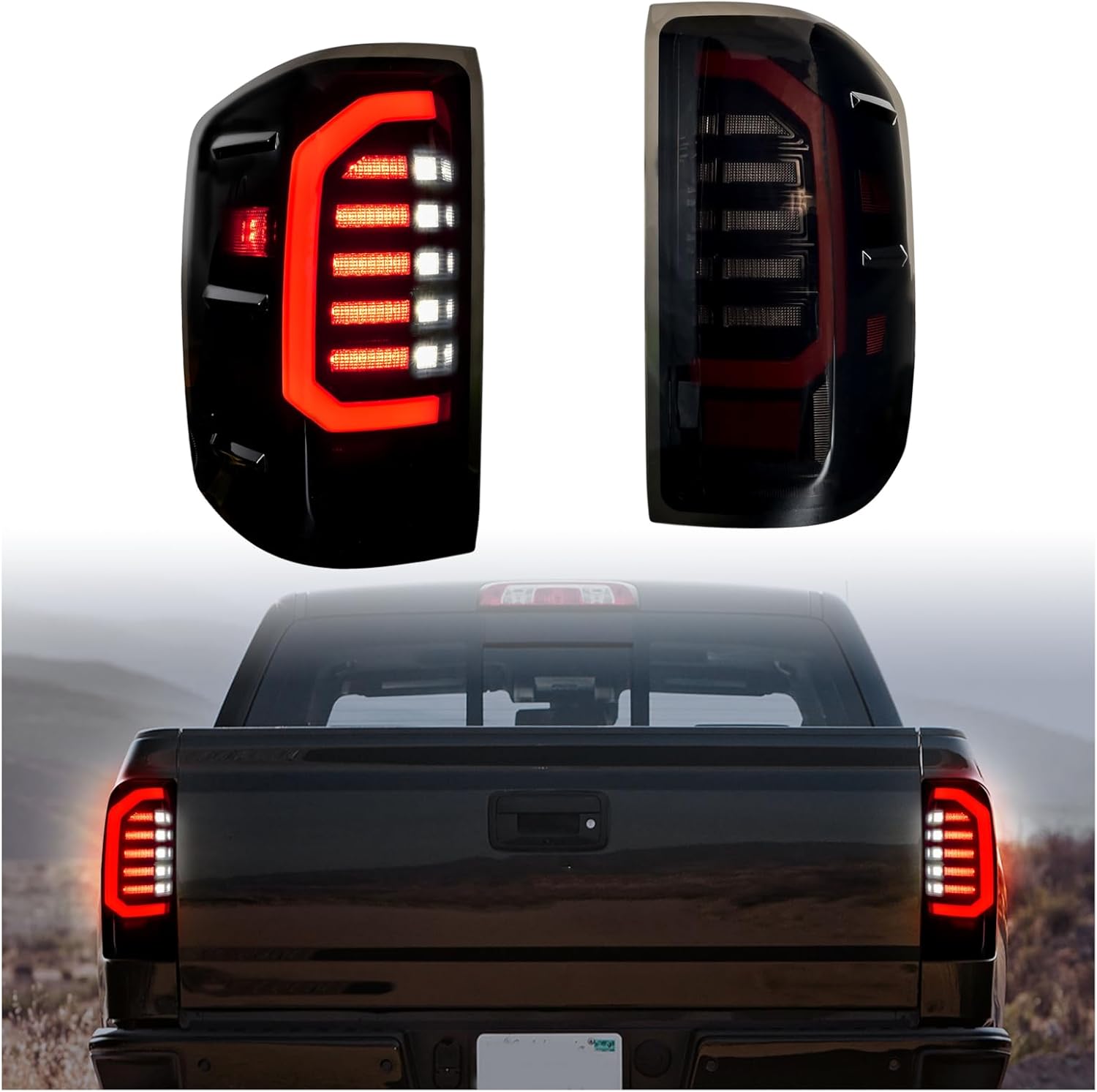 LED Tail Lights for 2014-2018 Chevy Silverado 1500 & 2015-2019 2500HD/3500HD (Non-Factory LED), Smoked Lens, Brake/Stop/Reverse Lights for Chevy Silverado Accessories