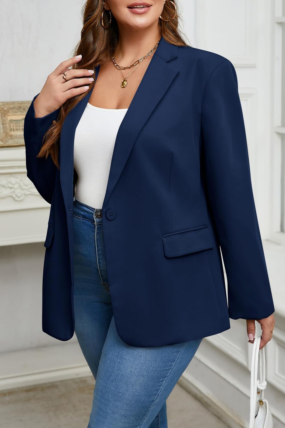 Cicy Bell Womens Plus Size Casual Blazers Lapel Long Sleeve Work Office Suit Jackets Open Front Curvy Blazers - Image 3