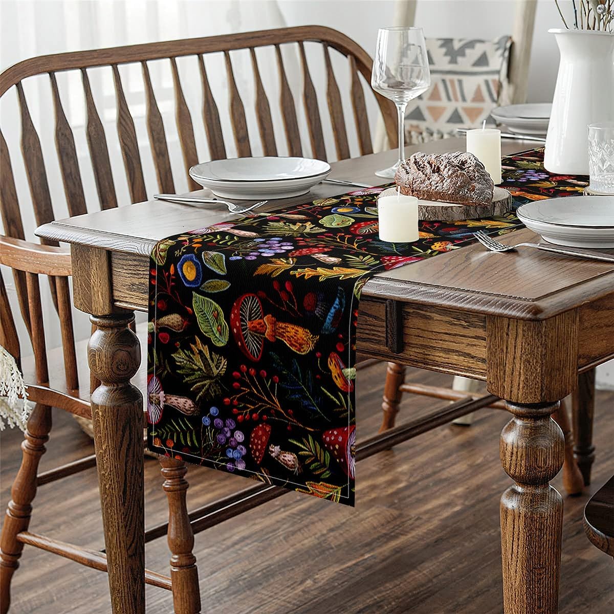 Feelyou Vintage Mushroom Table Runner, 13" x 120" Mushrooms Garden Plants Kitchen Dining Table Decoration for Home Party, Bohemian Boho Cute Fungus Home Decor for Dresser Scarfs Dresser Runners