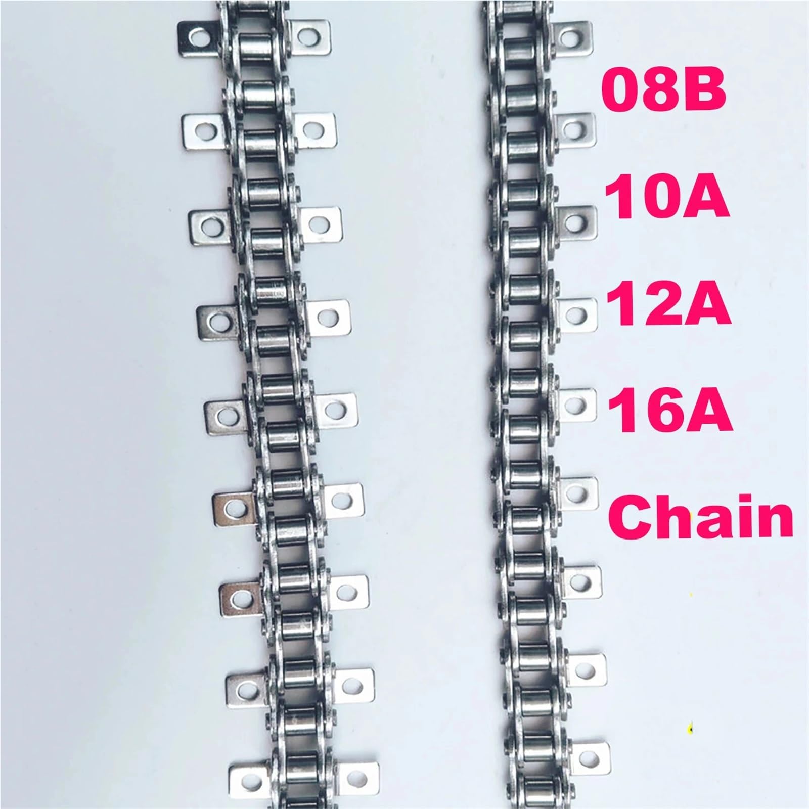 1 cadena de rodillo de doble curva de acero inoxidable 08B 304 de 12,7 mm, paso de 1,5 m de longitud para transmisión de transportadores industriales, diseño duradero de 2 orejas y 1 agujero