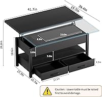 Vista 3 de Mesa de centro elevable de 42 pulgadas, mesa auxiliar multifuncional 4 en 1 con almacenamiento y compartimentos ocultos, mesa de café de granja