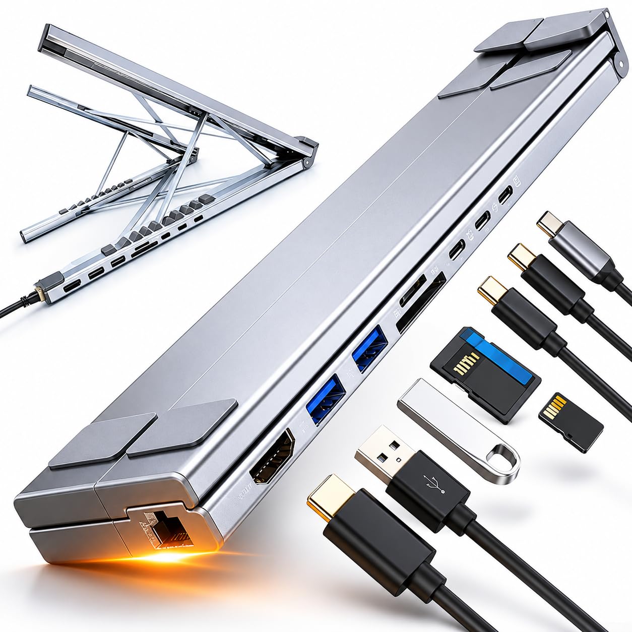Docking station USB-C, hub multiporta 9 in 1 (alta velocità) con PD ed Ethernet da 100 W per la configurazione professionale dell'ufficio