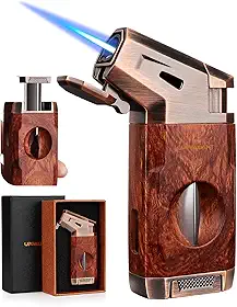 Isqueiro de Tocha com Chama de Jato À Prova de Vento, Cortador de Charuto V Embutido, Caixa para O Natal, Isqueiros de Butano Recarregáveis, Isqueiros Legais Tudo-Em-Um para Fumar, Velas