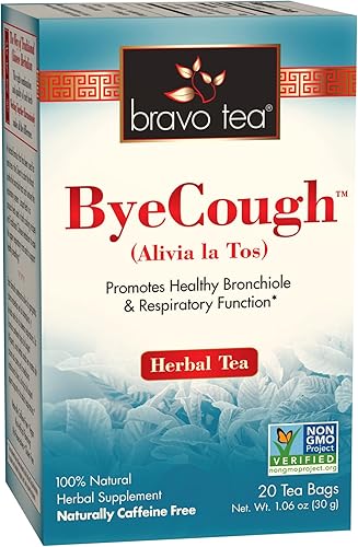 Bravo Tea Bye Cough - Té de hierbas sin cafeína, 20 bolsas de té, 6 unidades