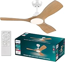 Philips Olas Ceiling Fan, 3 Blades, 106 cm Diameter, DC Motor, Colour Temperature Range (3000K-4300K-6500K), Dimmable, Inc…
