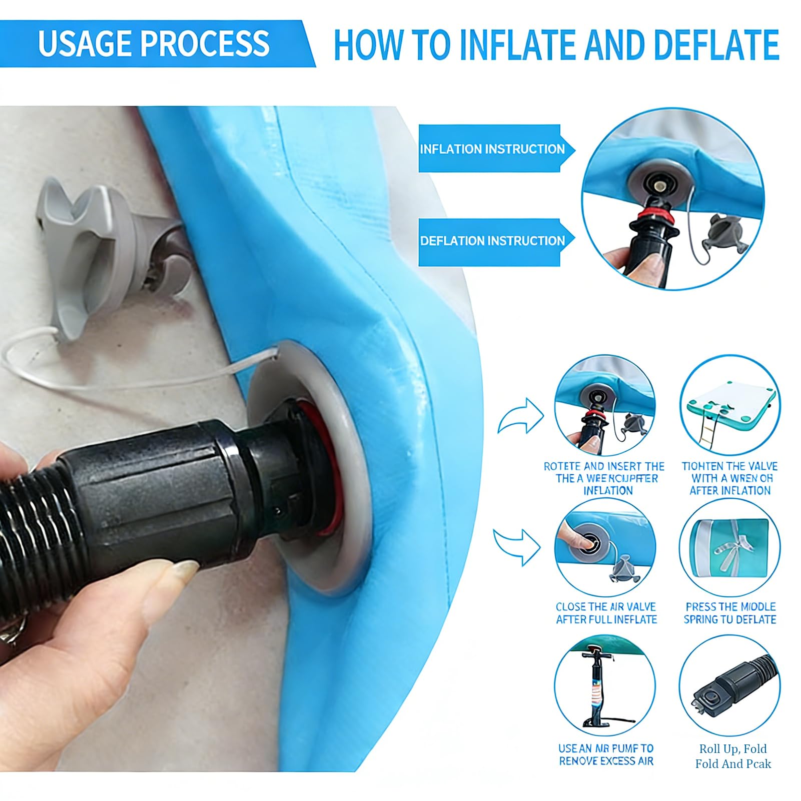 Plateforme flottante gonflable avec échelle en corde et sac de rangement pour activités aquatiques