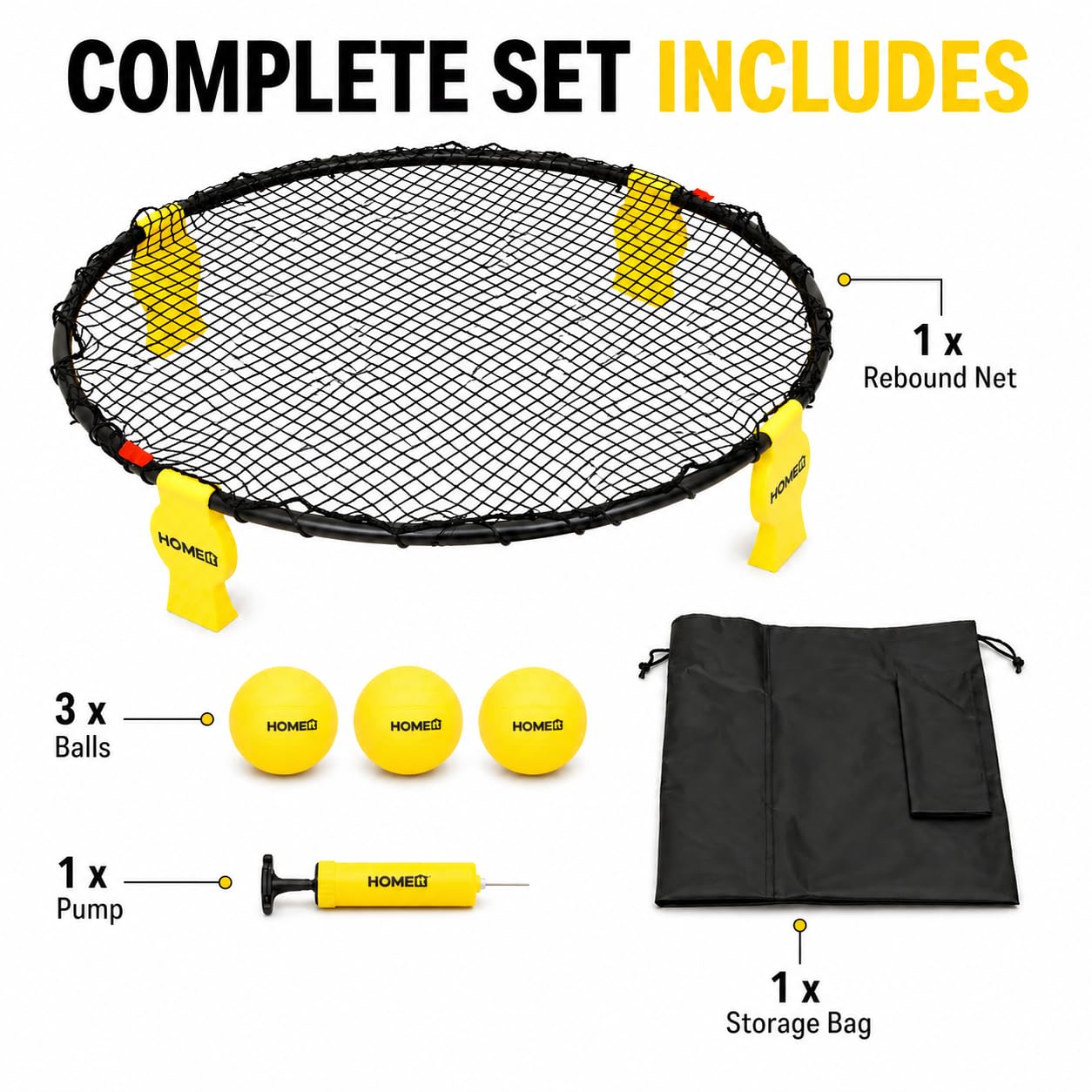 HOME IT® Bounceball Gioco 2 vs 2 con 3 Palline Ø10cm – Set Completo con Telaio in Acciaio e Gambe in Plastica PP – Incluso Pompa e Borsa – Gioco da Esterno 360° per Spiaggia Giardino e Parco