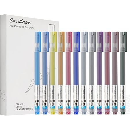 SMOOTHERPRO Premium Gel Pens with Giant Ink Cartridge Tube 12 Pack Rolling Ball Plastic Pen Fine Point 0.5mm for Office School Journal Hotel Writing Multiple Colors (GP03)…