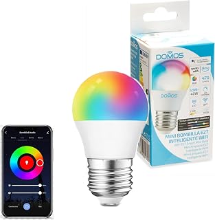 Domos - Bombilla Wifi Inteligente LED Mini Luz de Colores de 5.5W | Bombilla E27 Regulable y Programable Smart Home | Compatible con Alexa y Google Assistant | Cambio de Color RGB e Intensidad