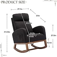 Vista 2 de Mecedora tapizada para guardería, mecedora Accent Glider con bolsillo lateral, cómoda silla con respaldo alto y reposacabezas, planeador