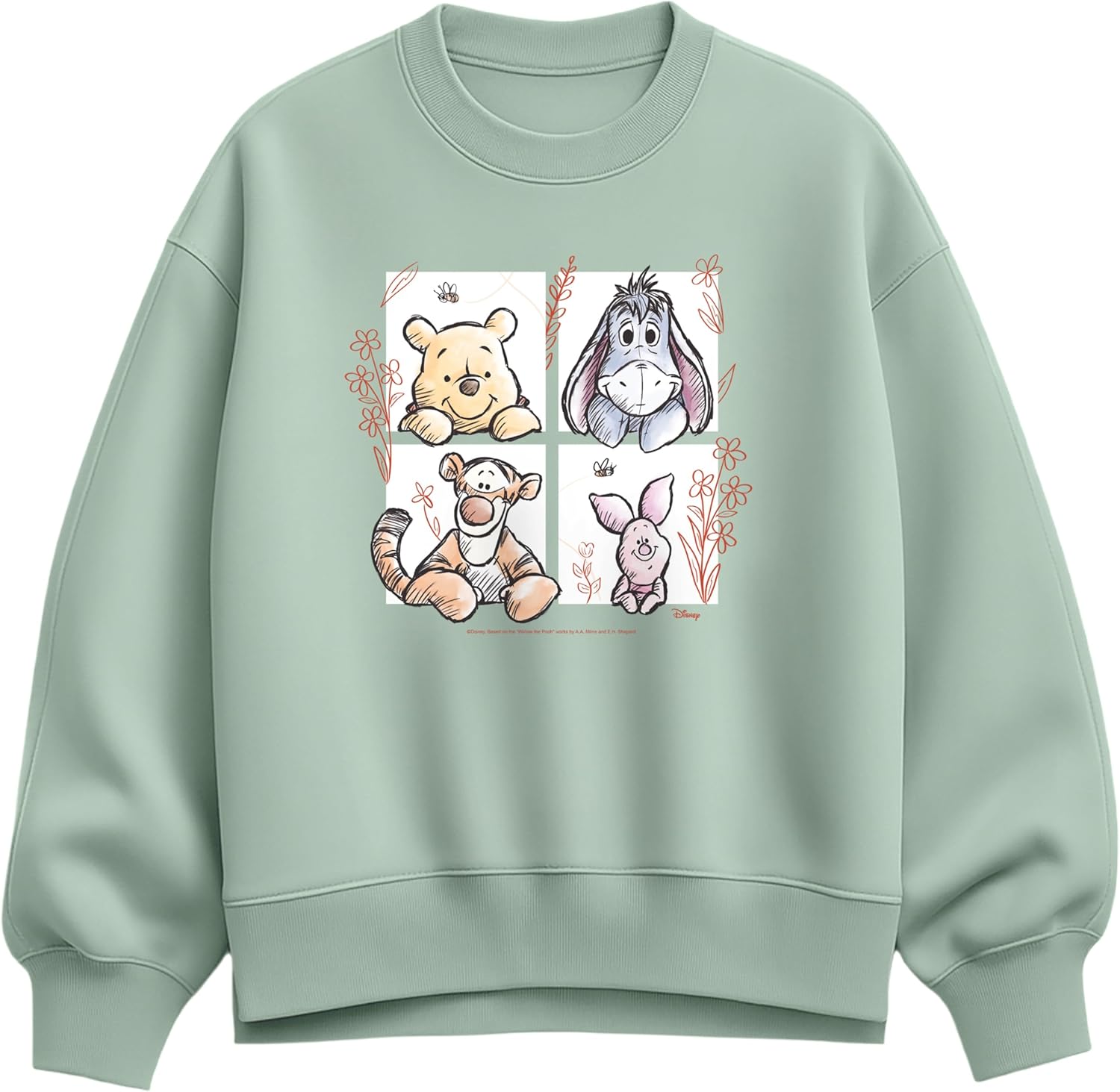 Disney Winnie the Pooh - Character Grid Drawing - Women's Oversized Fleece Crew Sweatshirt